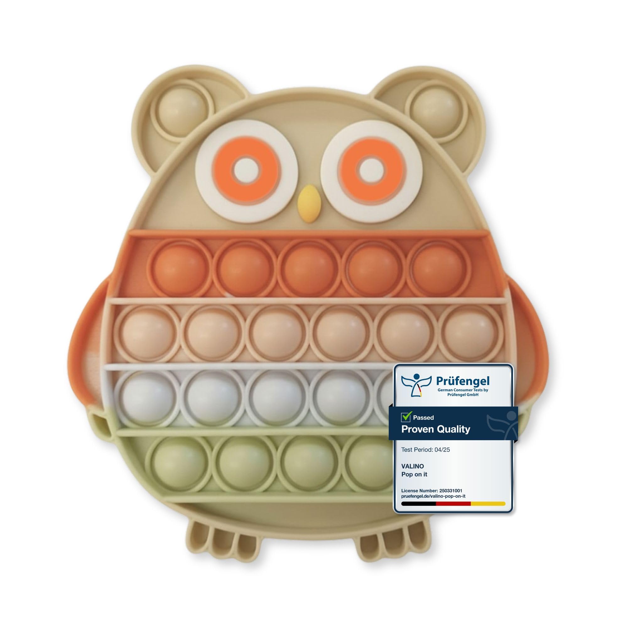 Pop on It Jouet Coloris Pastel | Jouets Fidget à Bulles Imperméables pour Enfants | Jouet Sensoriel en Silicone de Haute Qualité (Hibou - sans BPA)
