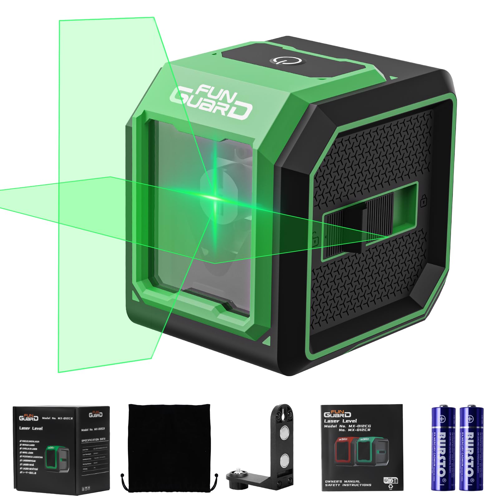 Funguard Niveau Laser,Autonivelant,Support magnétique,2 piles AA (Vert) | 20M Rouge Laser Horizontal/Vertical Lignes, IP54 pour Les Chantiers,Décoration d'intérieur, DIY