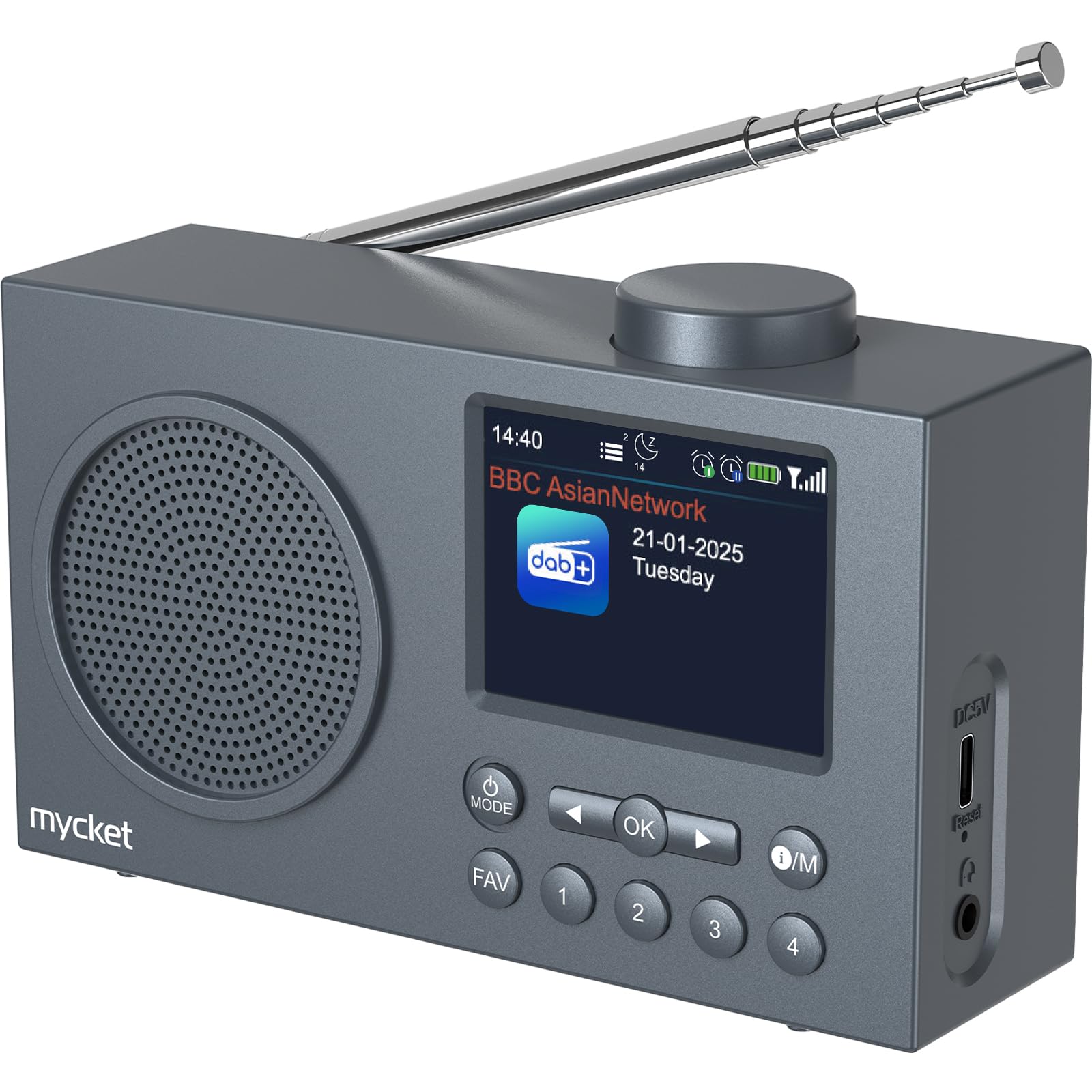 Mycket Portable DAB/DAB + Radio, FM Digital Radios avec 2025 Dernière Technologie de Récepteur de Signal, Radio Rechargeable avec Bluetooth 5.0,Double Réveil, 40 Préréglé, 2,4 "Grand Affichage Couleur