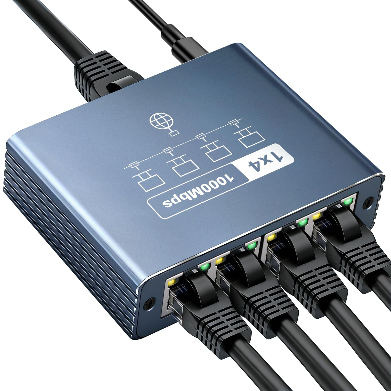Switch Ethernet 4 Ports 1000 Mbps Multiprise Ethernet Répartiteur RJ45 | Hub RJ45 Fibre Haut Débit pour Ordinateur, Routeurs, Concentrateurs, Décodeur, Téléviseur