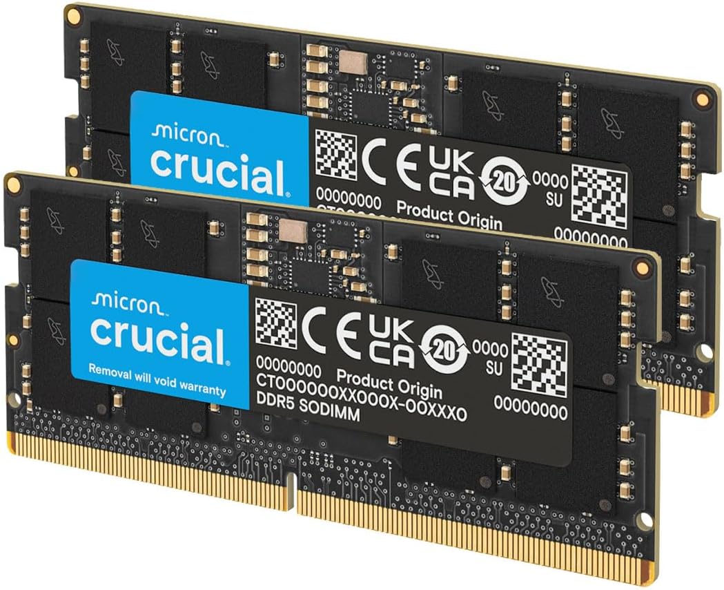 Crucial RAM DDR5 64Go Kit (2x32Go) 4800MHz SODIMM, Mémoire pour Ordinateur Portable, Mini PC, Memoire Haute Performance, CL40 - CT2K32G48C40S5