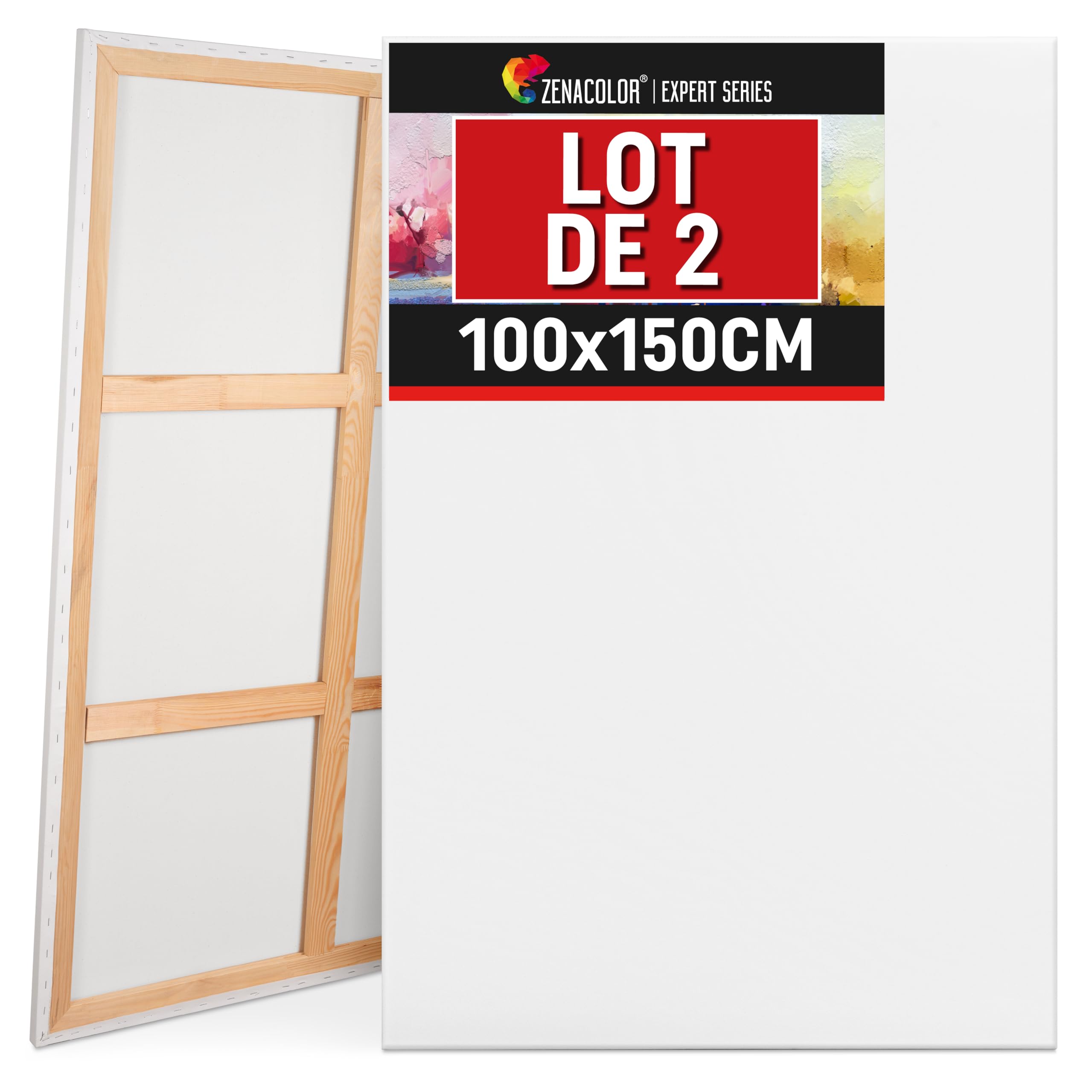 Zenacolor - Toile Peinture Grand Format 100x150 - Set de 2 Tableaux | Canvas · Toile a Peindre 100% Coton sans Acide · Cadre en bois · Pour peinture acrylique sur toile, huile, gouache