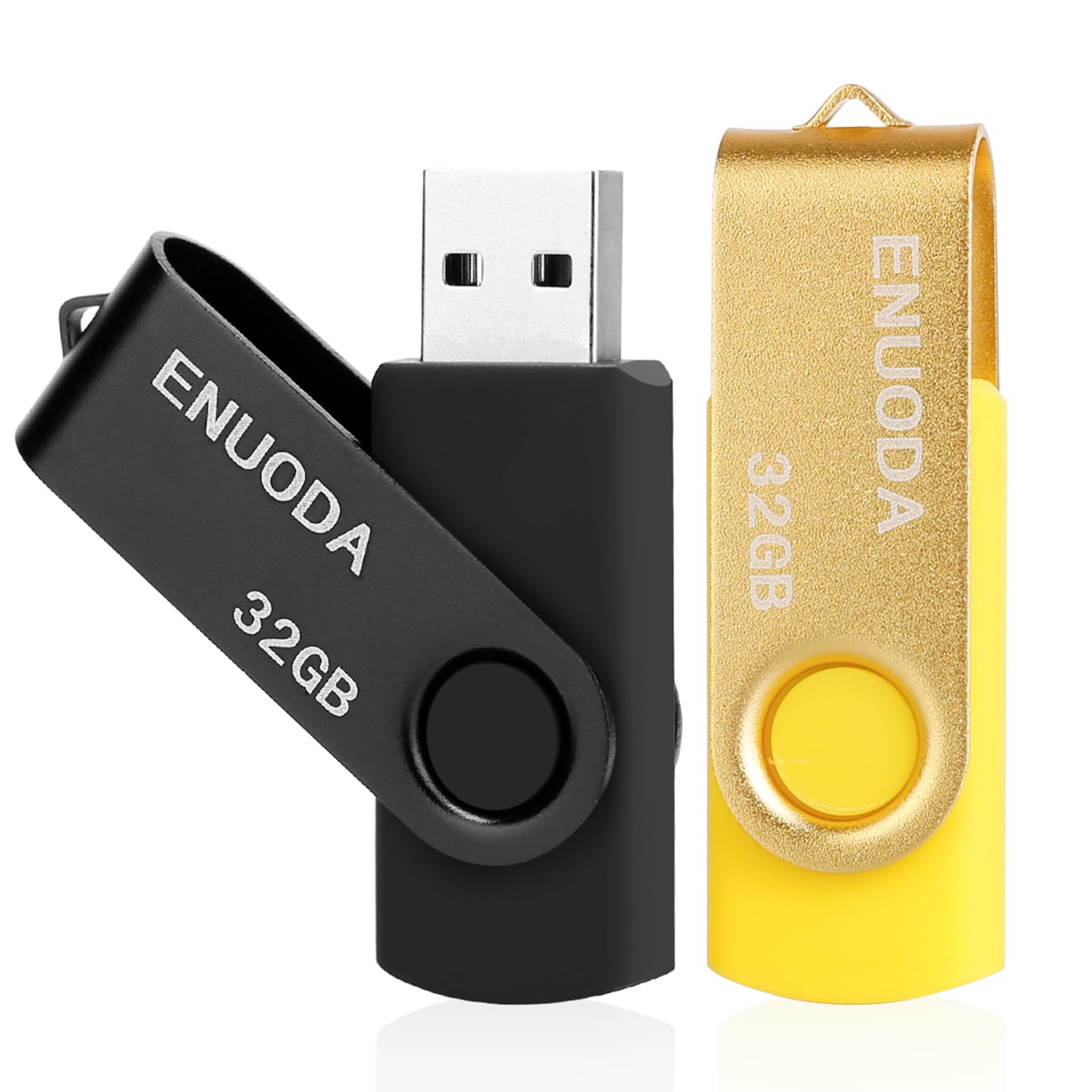 ENUODA Lot de 2 Clé USB 32 Go USB 2.0 Flash Drive Stockage Rotation Disque Mémoire Stick pour Le Stockage et la Sauvegarde(Noir Oro)