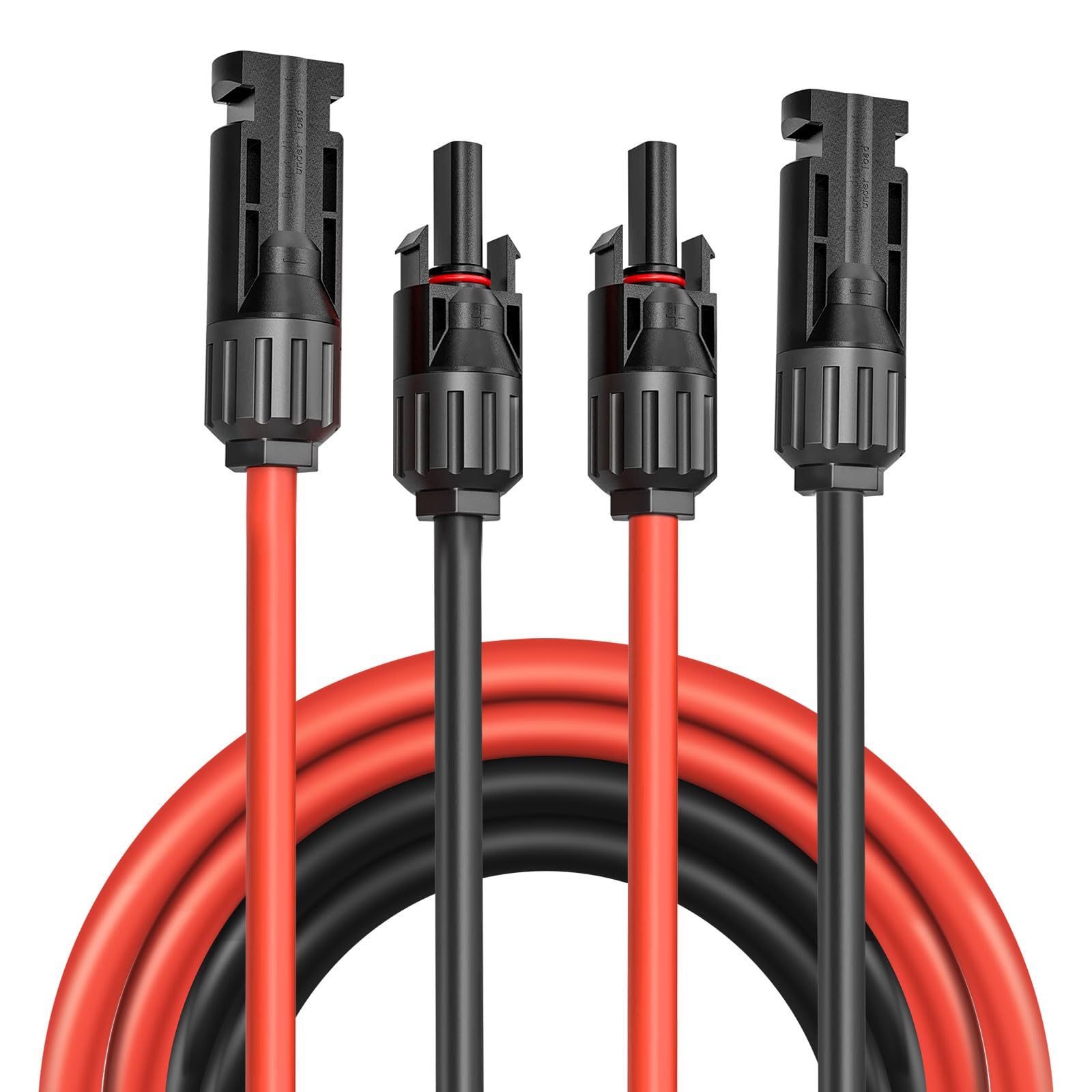 Câble Solaire 4 mm² - Rallonge de 1m/2m/3m/4m/5m/6m/10 m - Résistant aux UV - Certifié VDE - avec connecteurs solaires - pour installations photovoltaïques (Rouge/Noir) (4mm²/4m)