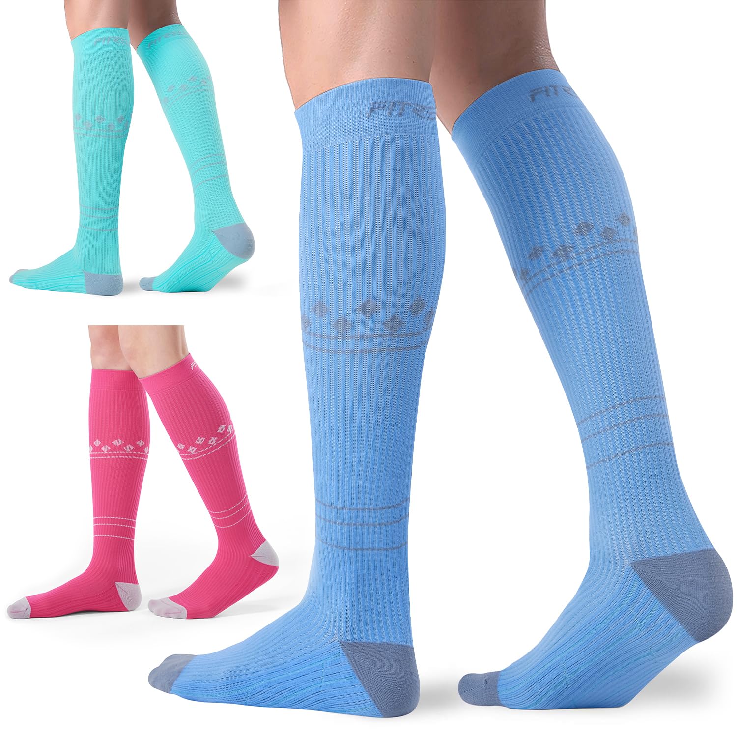 FITRELL 3 Paires de Bas de Contention pour Femme & Homme 20-30 mmhg | Chaussettes de Contention pour Sport, Voyage, Avion, Grossesse, Infirmière et Varice