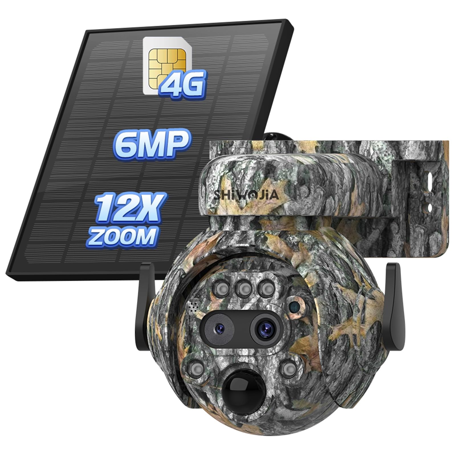 SHIWOJIA 6MP Caméra de Surveillance 4G avec Double Objectif, 12X Zoom Hybride Camera Surveillance 4g Exterieure sans Fil Solaire, Détection Humaine PIR, Nocturne Couleur, 360° PTZ Caméra