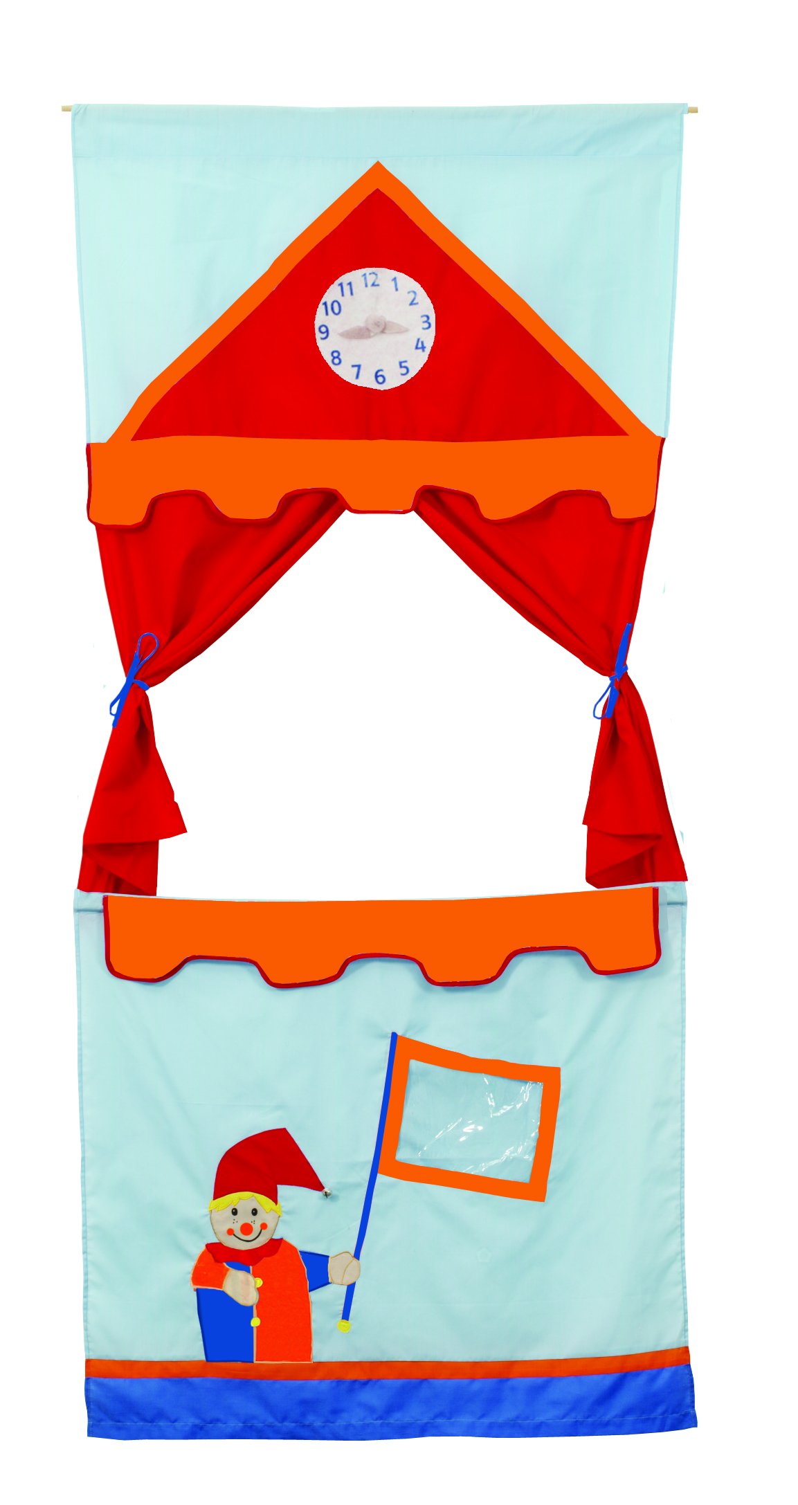 roba Théâtre de Marionnettes en Tissu + 6 Marionnettes à Main - Jeu d'Imitation - Théâtre de Guignol pour Cadre de Porte - dès 3 Ans - Multicolore, Kasperle