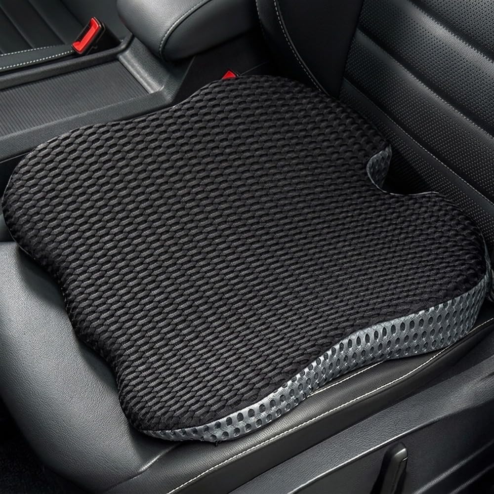 FOUNDCOOL Coussin Voiture Conducteur Rehausseur Compensé Siège Adulte | Mousse À Mémoire De Forme, Ergonomique Biseauté, Soulagement Douleurs Sciatiques, Réduction Pression Coccyx, Chaise Bureau