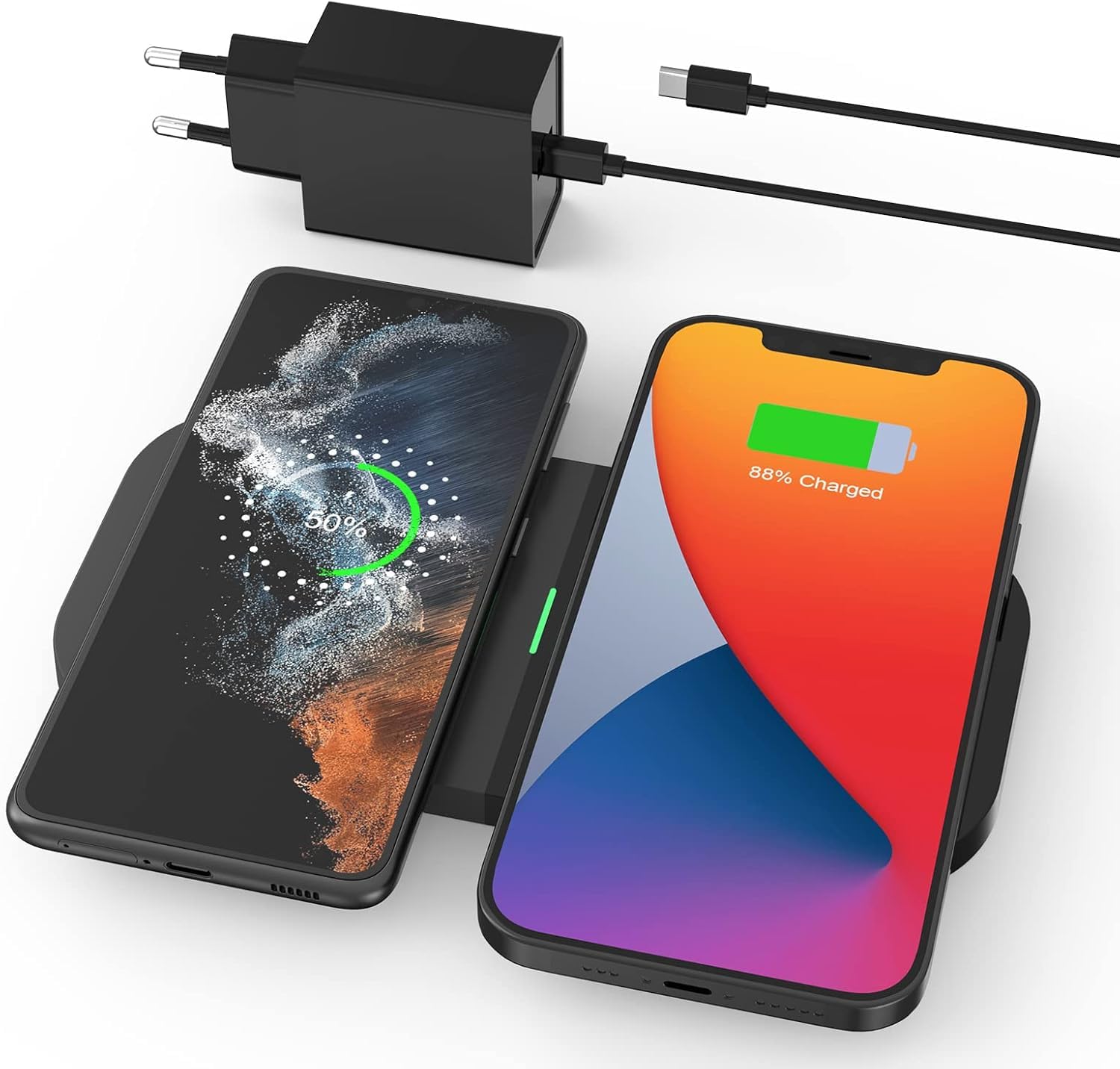JoyGeek Chargeur sans Fil 2 en 1, Station de Charge à Induction 15W Max, Pad de Charge Rapide Portable, Chargeur de Chevet Compatible iPhone 8-16, Samsung S20-S23/Note20, AirPods 2/3/Pro