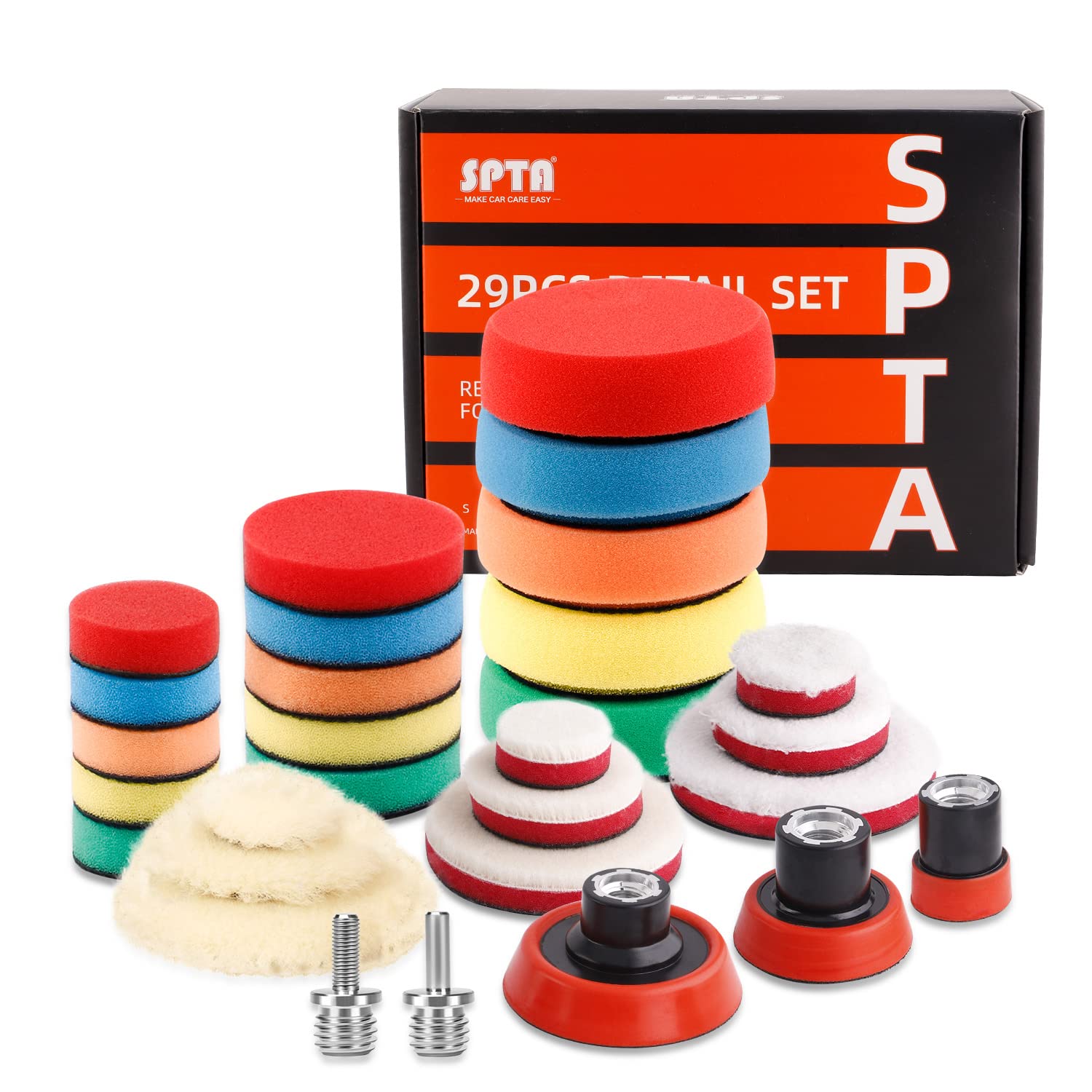 SPTA 29 pièces 25mm 50mm 80mm polissage Pad Éponge de polissage Éponge polir Kit pour avec M14 foret Pour Voiture Ponçage Polissage pour RO/DA Double Action polisseuse