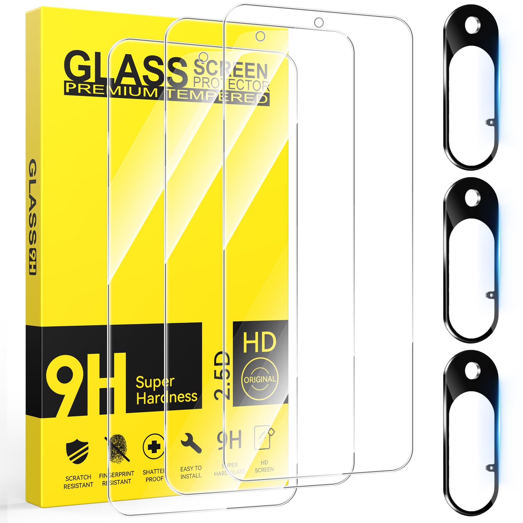 Niphabe 3 Pièces Verre Trempé pour Google pixel 10 5G avec 3 Pièces Caméra Arrière Protecteur, Ultra Résistant Film Protection écran, Sans Bulles Film Protection écran.