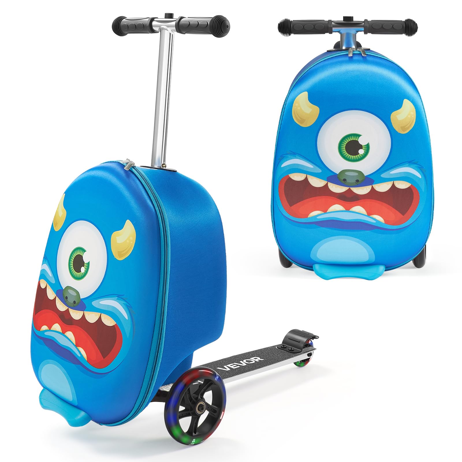 VEVOR Valise Trottinette Enfant, Capacité 20 L, Bagage à roulettes, Charge 50 kg, avec Roues PU, Poignée Réglable et Antidérapante TPR, Pliable et Légère, pour Voyages Enfants de 5 Ans et Plus, Bleu