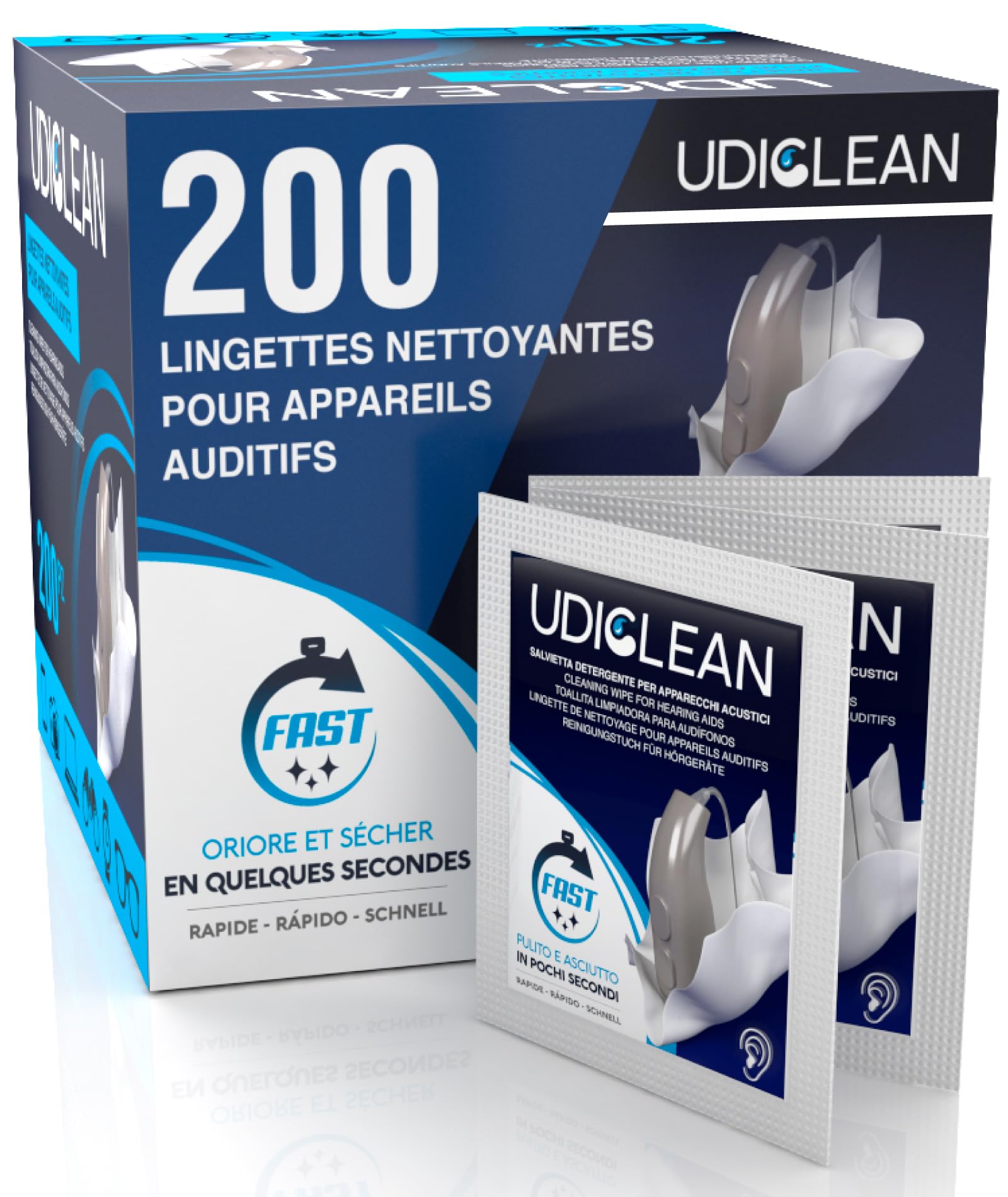 200 Lingettes Nettoyantes Appareils Auditifs pour Éliminer Saleté | Udiclean Séchage Rapide, Emballées Individuellement pour Écrans Verres Montres