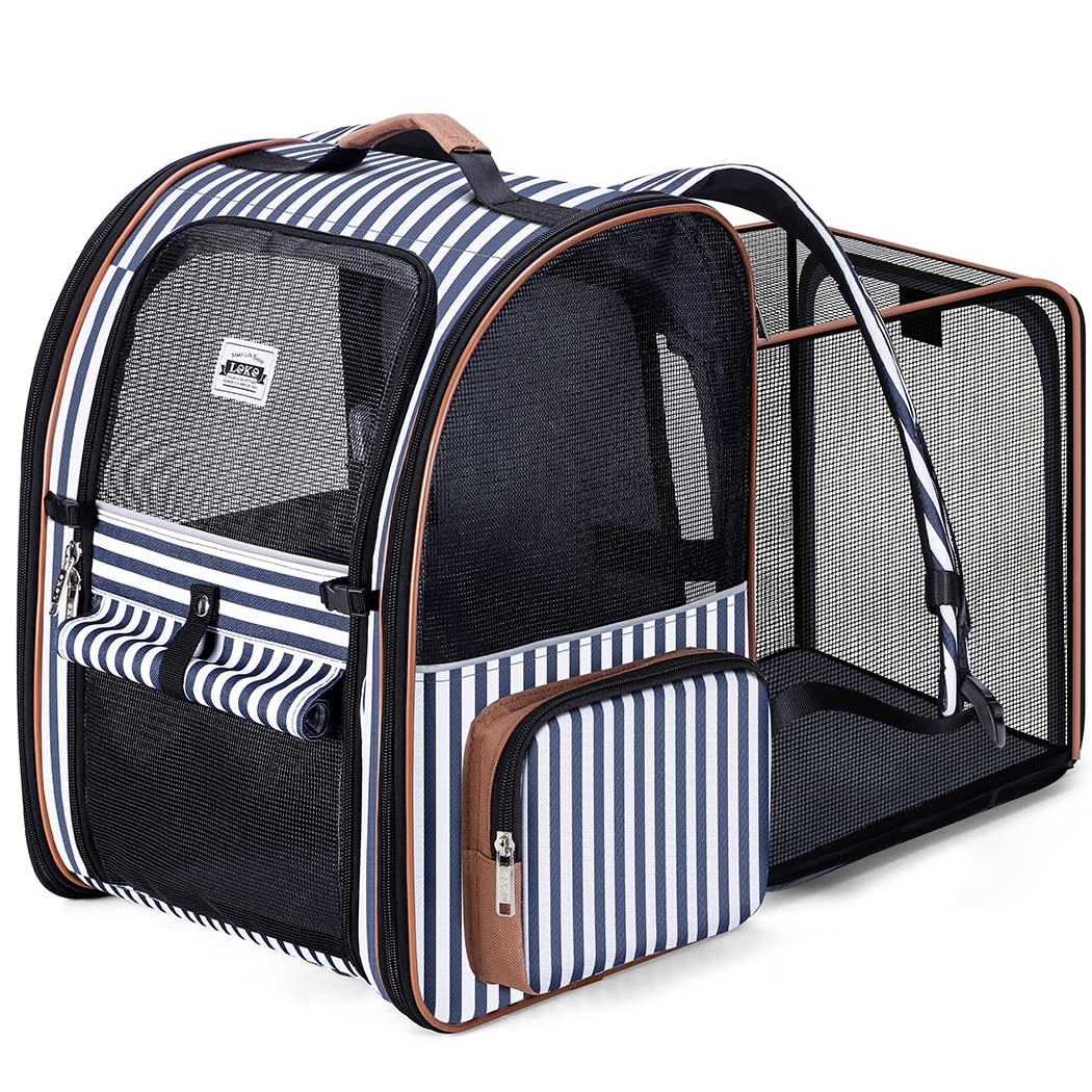 Lekespring Sac à Dos pour Chat Extensible, 4 Entrées, Jusqu’à 8 kg | Maille Respirante, Cadre Renforcé, Laisse de Sécurité, Tapis et 2 Poches pour Chat, Chien ou Lapin, Rayur