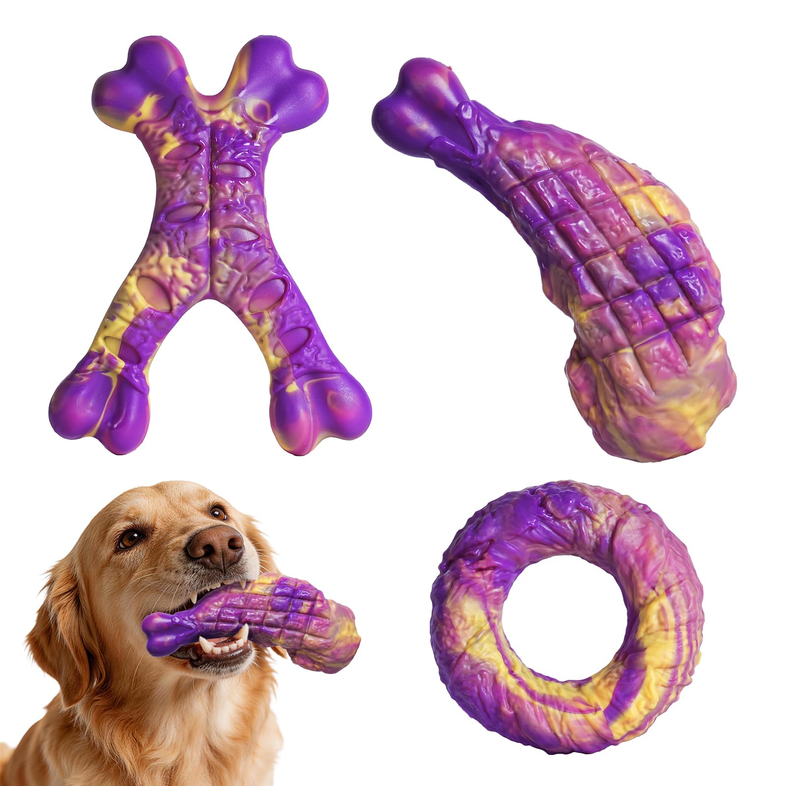 AUYAO Jouet à Mâcher pour Chien, 3 Pcs Jouet Chien Indestructible en Nylon Saveur de Bœuf, pour Les Chiens de Taille Moyenne et Grande, Jouet à Mastiquer pour Chiens Nettoyage Dents Entraînement
