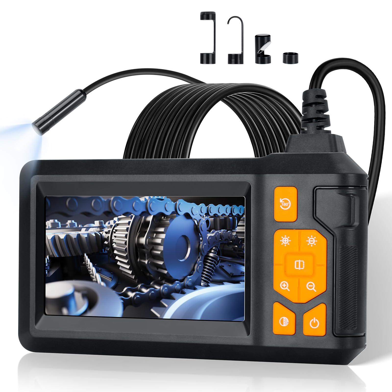 Romon Caméra Endoscopique, 1080P HD Endoscope Industriel, IP67 Camera Inspection Canalisation D'inspection à Étanche IPS de 4.3", 8 LED Réglables, Telescopique Camera Câble Semi-Rigide (16,5 FT/5M)