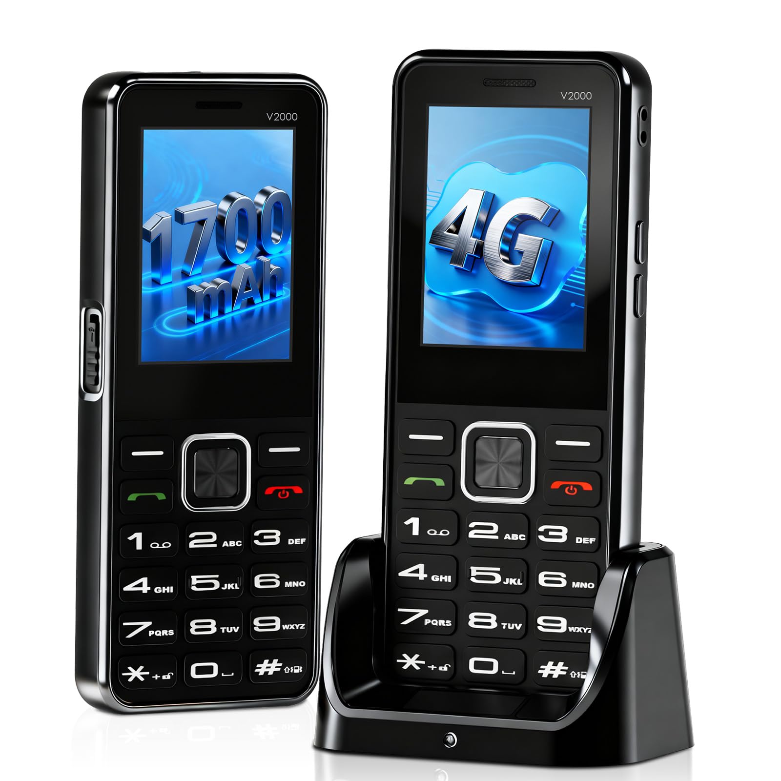 4G Téléphone Portable Senior, Téléphone Portable pour Personnes Âgées | 2.4" LCD Écran, Double SIM Carte, Batterie 1700 mAh, Grandes Touches, Haut Volume, Bouton SOS, HAC, Station de Charge, USB C