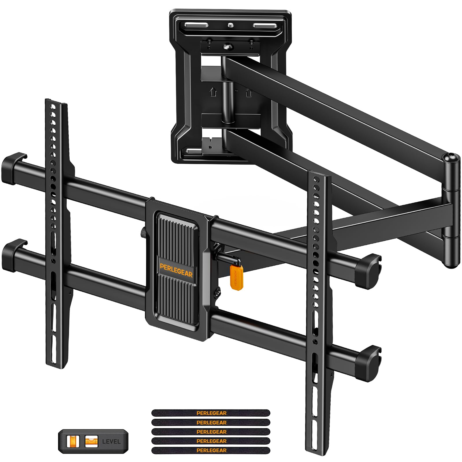 Perlegear Support Mural TV à Bras Long, Support TV à Mouvement Complet pour Téléviseurs de 32-65″, Capacité de Charge de 60 kg, Support TV d'angle avec Pivotement de ±90°, VESA Max 400x400mm, PGMF24B