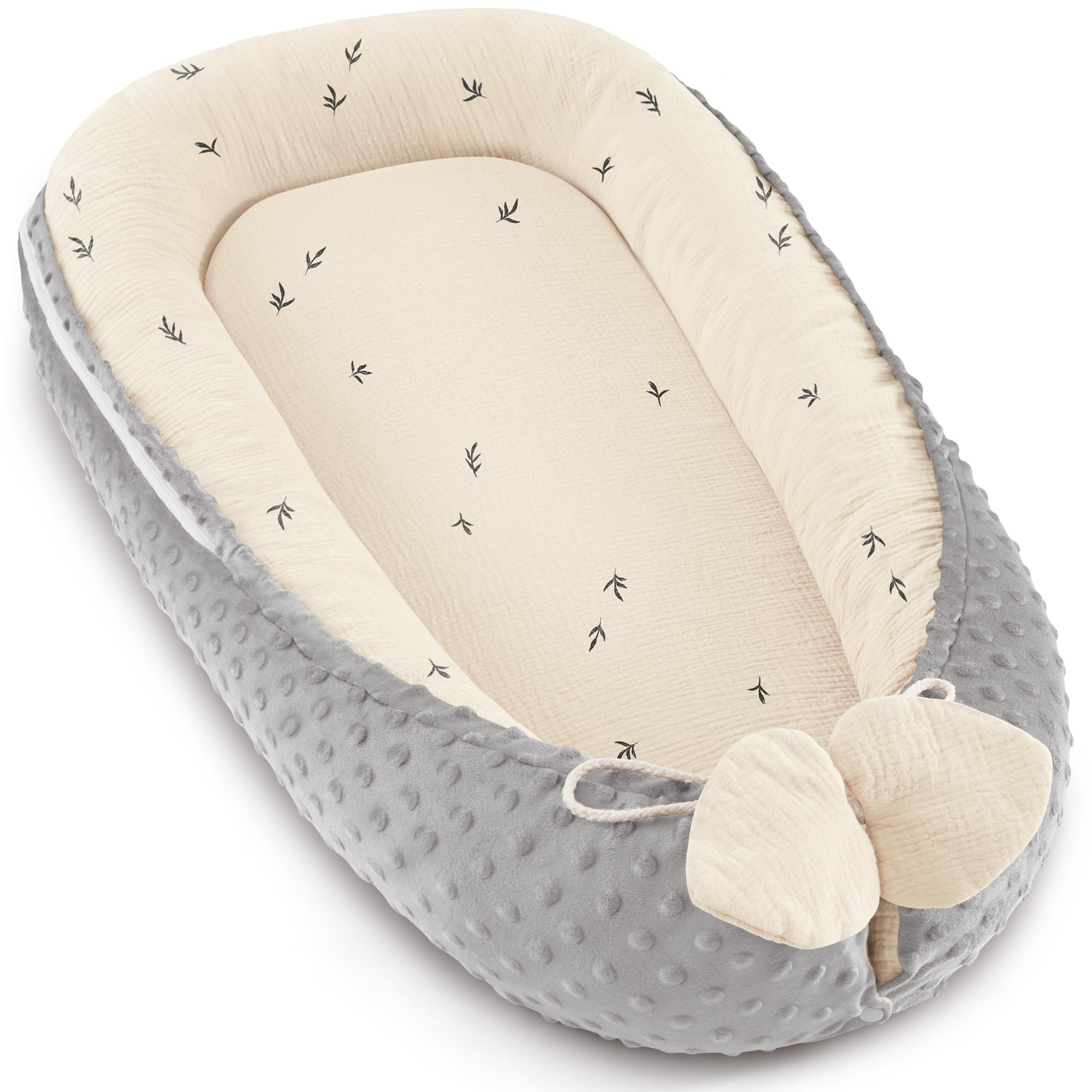 bearmoss Baby Réducteur de Lit Bébé 90x50cm en Minky Polyvalent pour Nid d'ange Couffin et Naissance Chaud et Doux et Accessoires pour nid Douillet (Imprimé Gris)