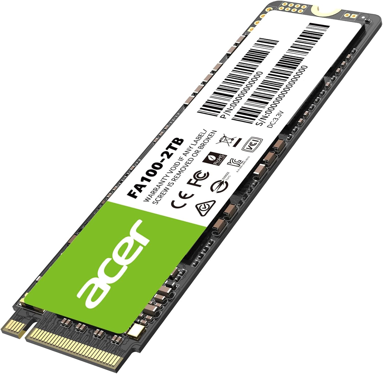 Acer FA100 PCIe 3.0 NVMe SSD 2 to : Vitesse de Lecture Jusqu’à 3300 Mo/s, Disque Dur Interne Gen3x4 M.2 2280 avec HMB et SLC – Disque SSD de Jeu pour Ordinateur Portable/de Bureau