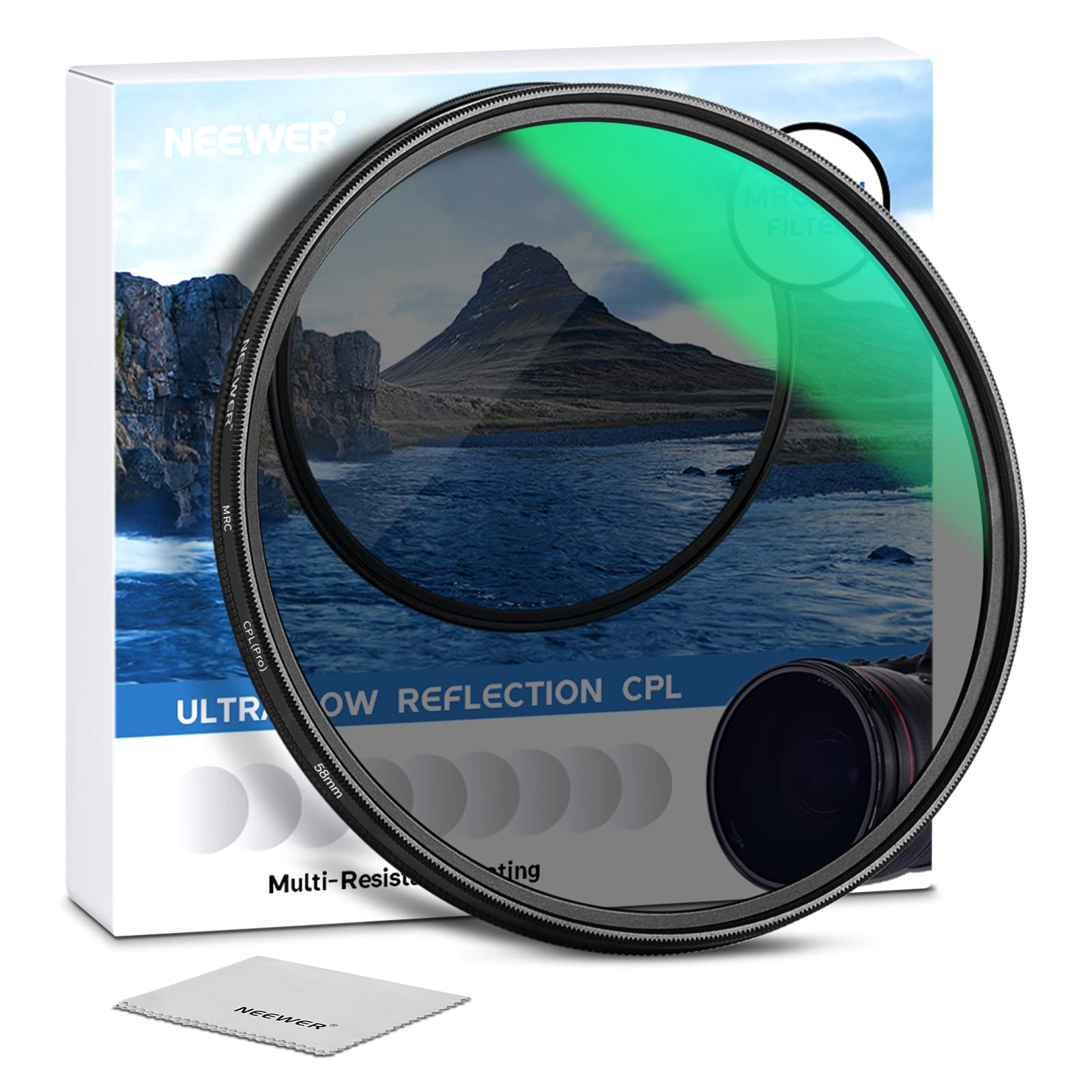 NEEWER Filtre Polarisant 58mm, Filtre CPL, Haute définition/30 Couches Nano rêvetement/réduit l'éblouissement/améliore Le Contraste/Ultra Fin/réduit la réflexion