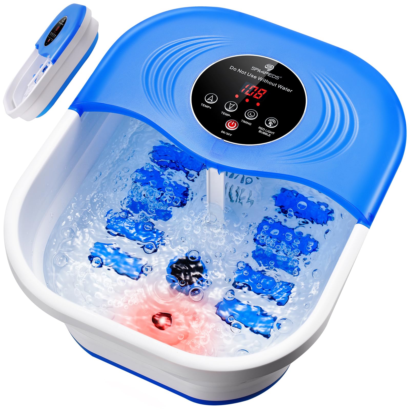 Bain de Pied Massant Pliable, Spa pour Pieds avec Fonction Chauffage | Réglage précis 35-48°C, minuterie, bulles, 8 rouleaux de massage, pierre ponce, lumière rouge, idée cadeau détente