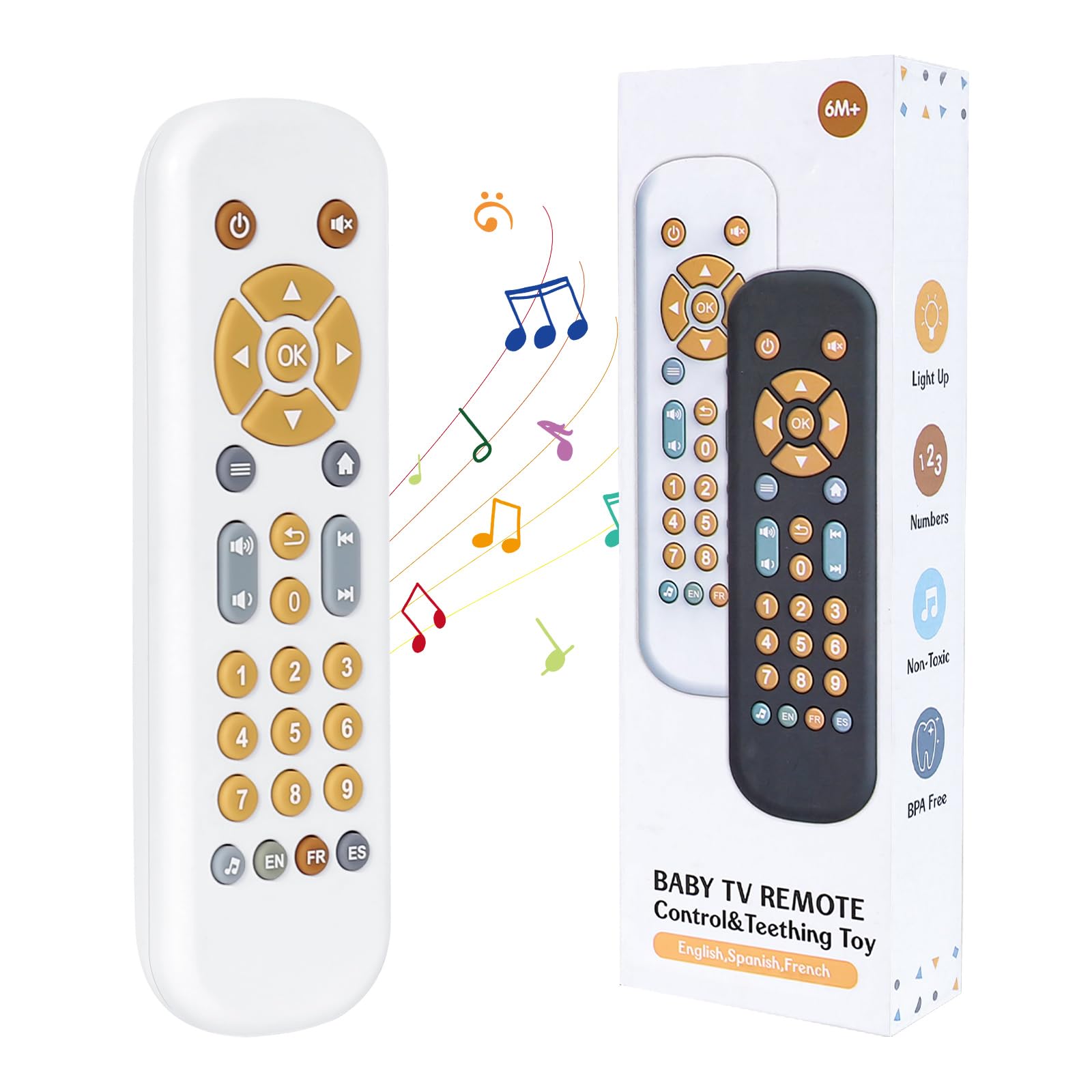 Orzbow Telecommande Bebe, Jouet Educatif Multilingue | Fonction d'apprentissage des Chiffres, Jouets Musicaux avec Sons, Jouets Sensoriels, Cadeau pour 6 à 12 Mois