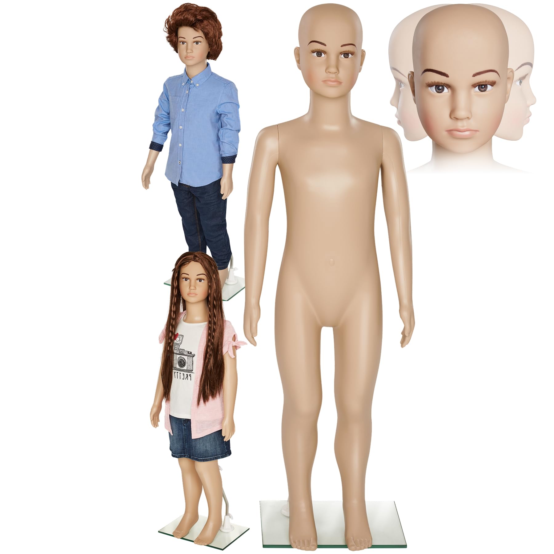 tectake® Mannequin de vitrine Mannequin Enfant démontable | Pivotable et Mobile | Pied en Verre avec Attaches pour Les Mollets