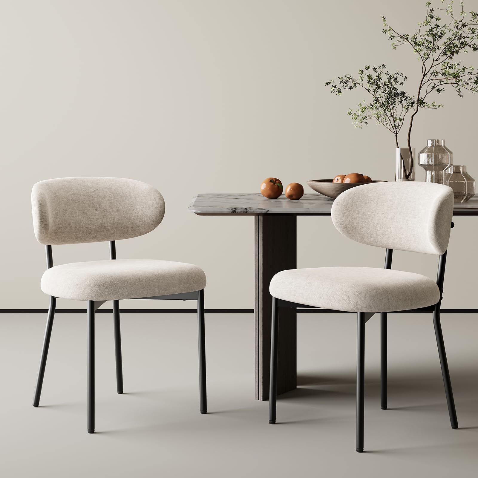 MALOL Lot de 2 chaises de Salle à Manger rembourrées – Tissu Moderne, Dossier incurvé, Assise rembourrée, Pieds métalliques Solides – Chaises Design pour Cuisine, Salle à Manger, Salon – Kamel