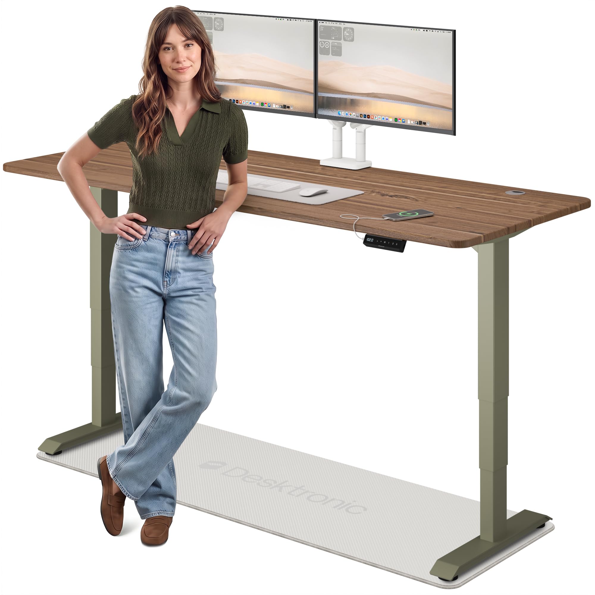 Desktronic Bureau Assis-Debout Électrique – Plateau de Table en Bois Massif – Hauteur Réglable et Stabilisée – Commande Tactile avec Mémoires – Ports USB Intégrés – Tableau Assis-Debout 200x80cm