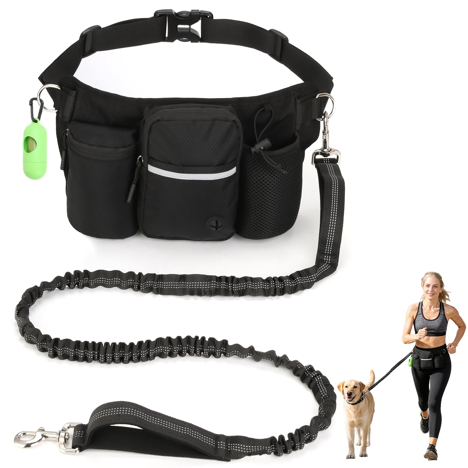 VINATO Sac à Friandises pour Chien avec Laisse Rétractable & Distributeur de Sacs - Sac Banane Étanche Multifonction pour Petits et Moyens Chiens – Promenade & Dressage Mains Libres