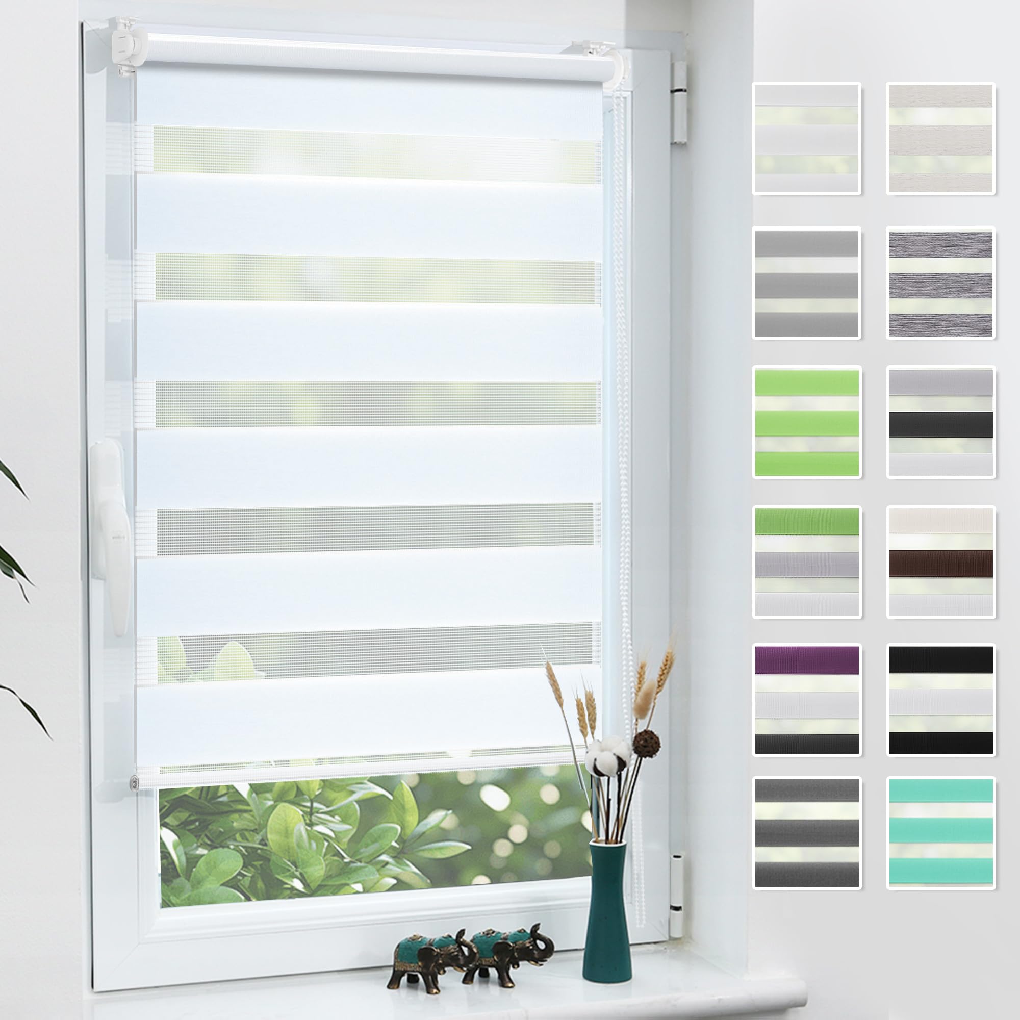 Grandekor Store Enrouleur Jour Nuit sans Perçage 80x210cm (Toile 80cm) | Blanc Double Tissu Réglage Lumière Protection Intimité Facile à Installer pour Fenêtre Porte