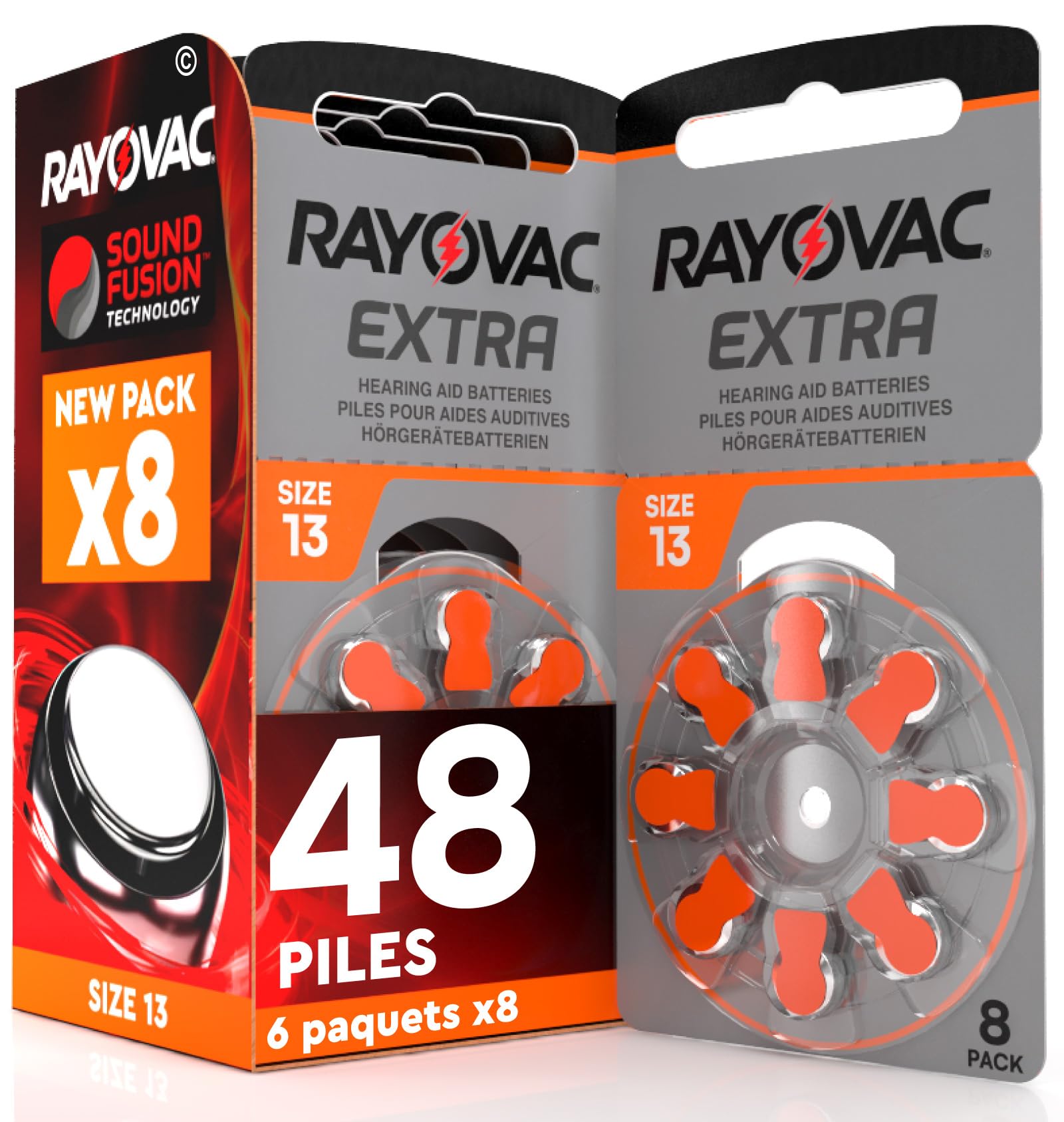 48 Piles Auditives Rayovac Extra 13. 6x8 Piles pour Appareil Auditif | PR41 - 6 blisters de 8 piles