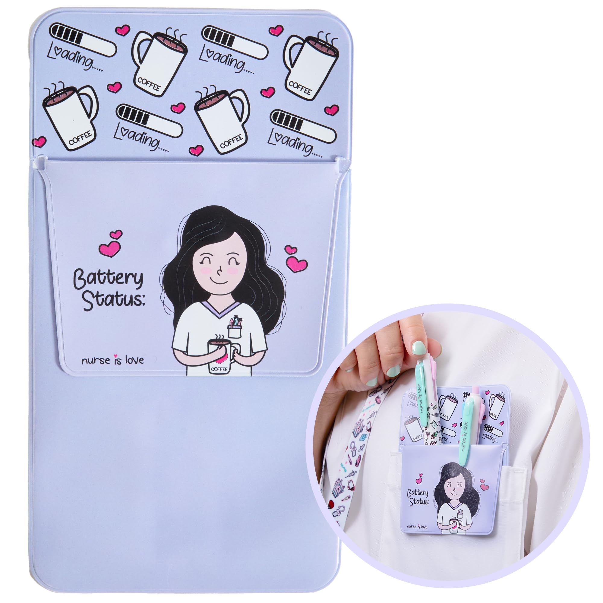 Nurse is Love Pochette PURPLE pour Blouse – Porte-Stylo, Badge, Ciseaux Accessoire Personnalisé pour Aide-Soignante
