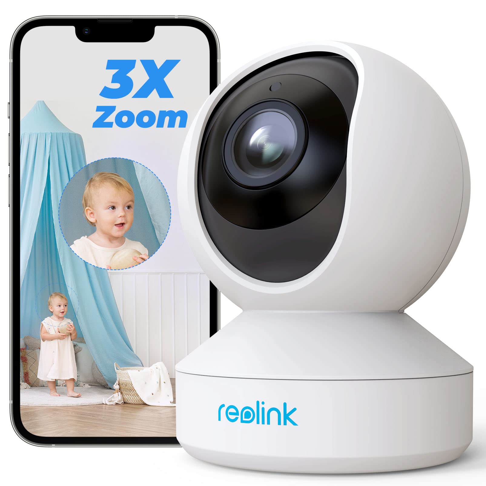 Reolink 3K PTZ Camera Surveillance WiFi Interieur 2,4/5GHz, Vision Nocturne | Audio Bidirectionnel, Zoom Optique 3X, Détection de Mouvement & Alertes, E1 Zoom (Reconditionné)