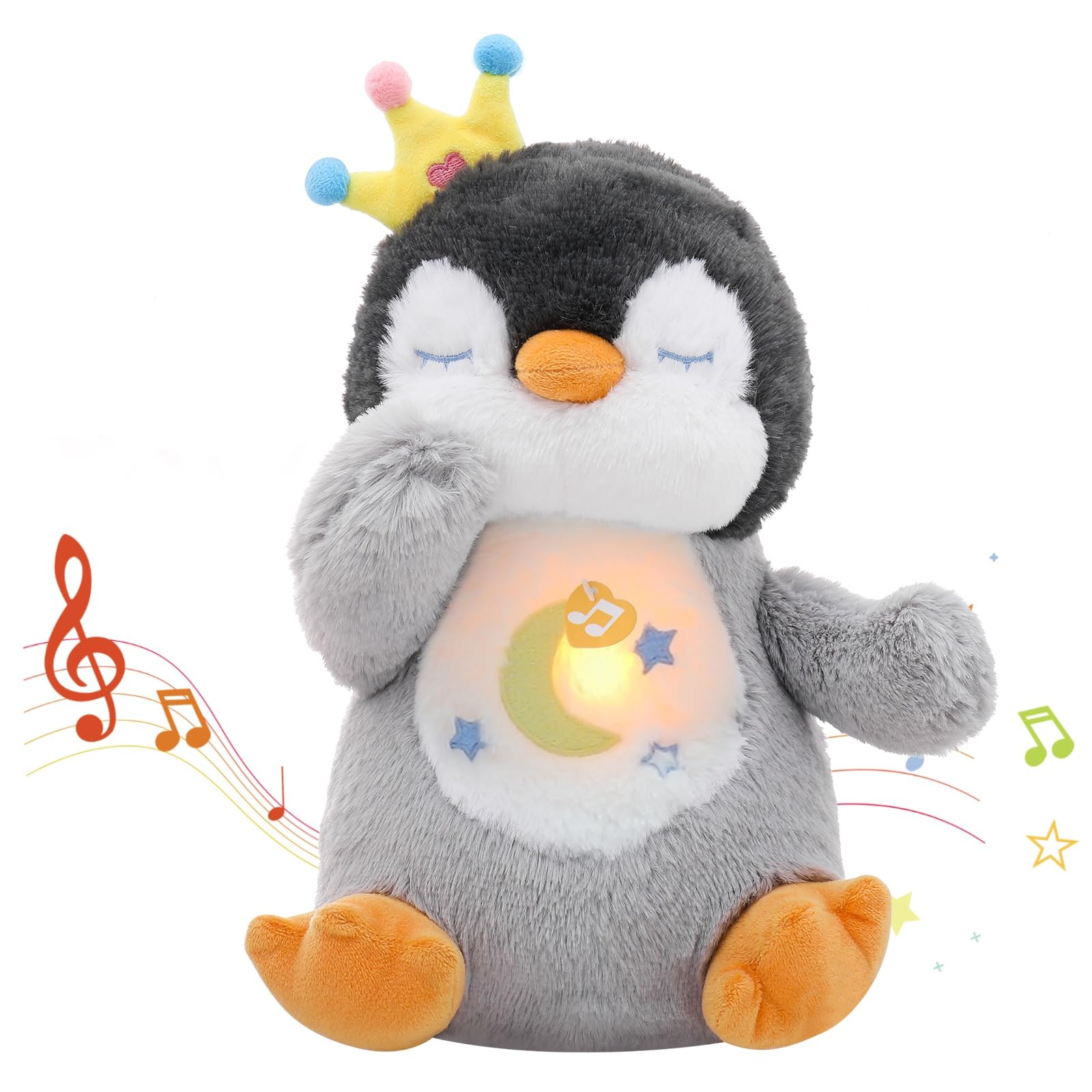 seOSTO Peluche Qui Respire Pingouin avec Lumières Musique Cadeau Bébé Gris | Doudou Qui Respire, Musicale Bebe, Découvertes Sensorielles, Cadeau de Naissance Fille Garçon