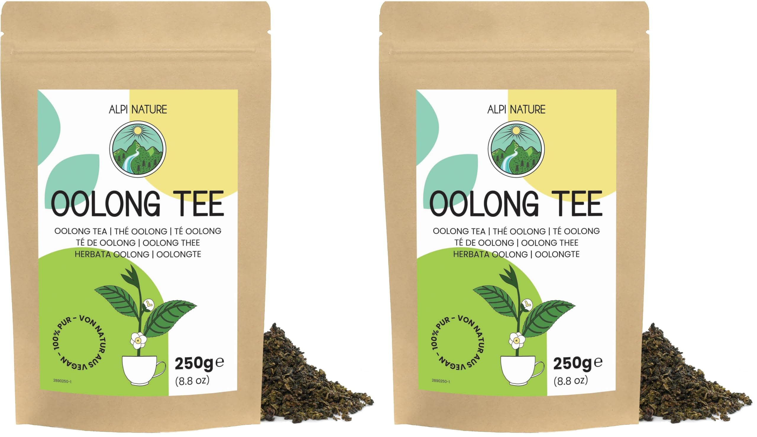 Alpi Nature Thé Oolong 250g, Feuilles Entières Séchées, Feuille de Thé Oolong Chinois, Naturellement Caféiné (Lot de 2)