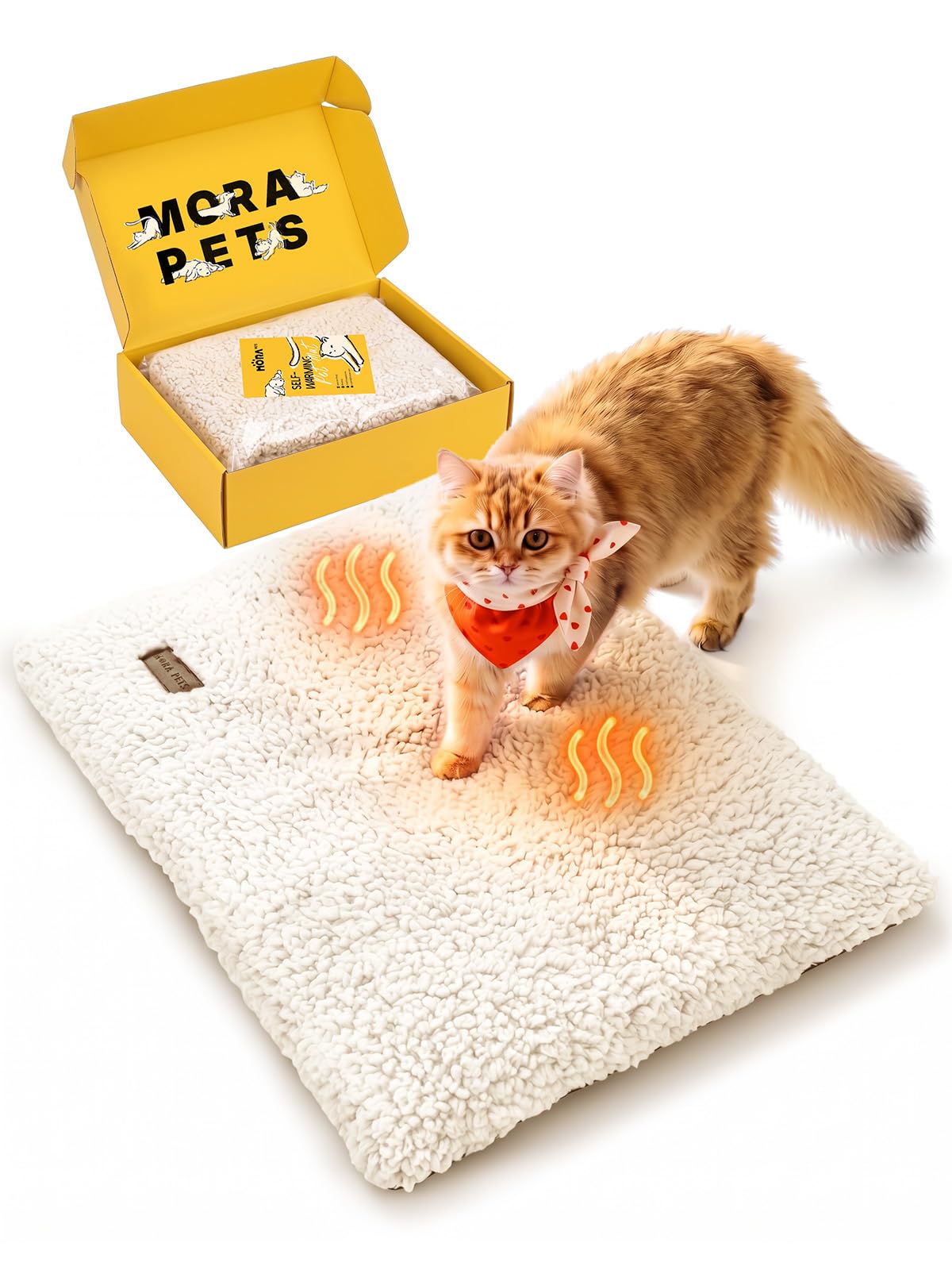 Mora Pets Tapis Chauffant pour Chat Coussin Auto Chauffant Couverture sans électricité - Panier Doux et sécurisé pour Votre Animal - Tapis Thermique pour Chat Lavable - 61 x 46 cm