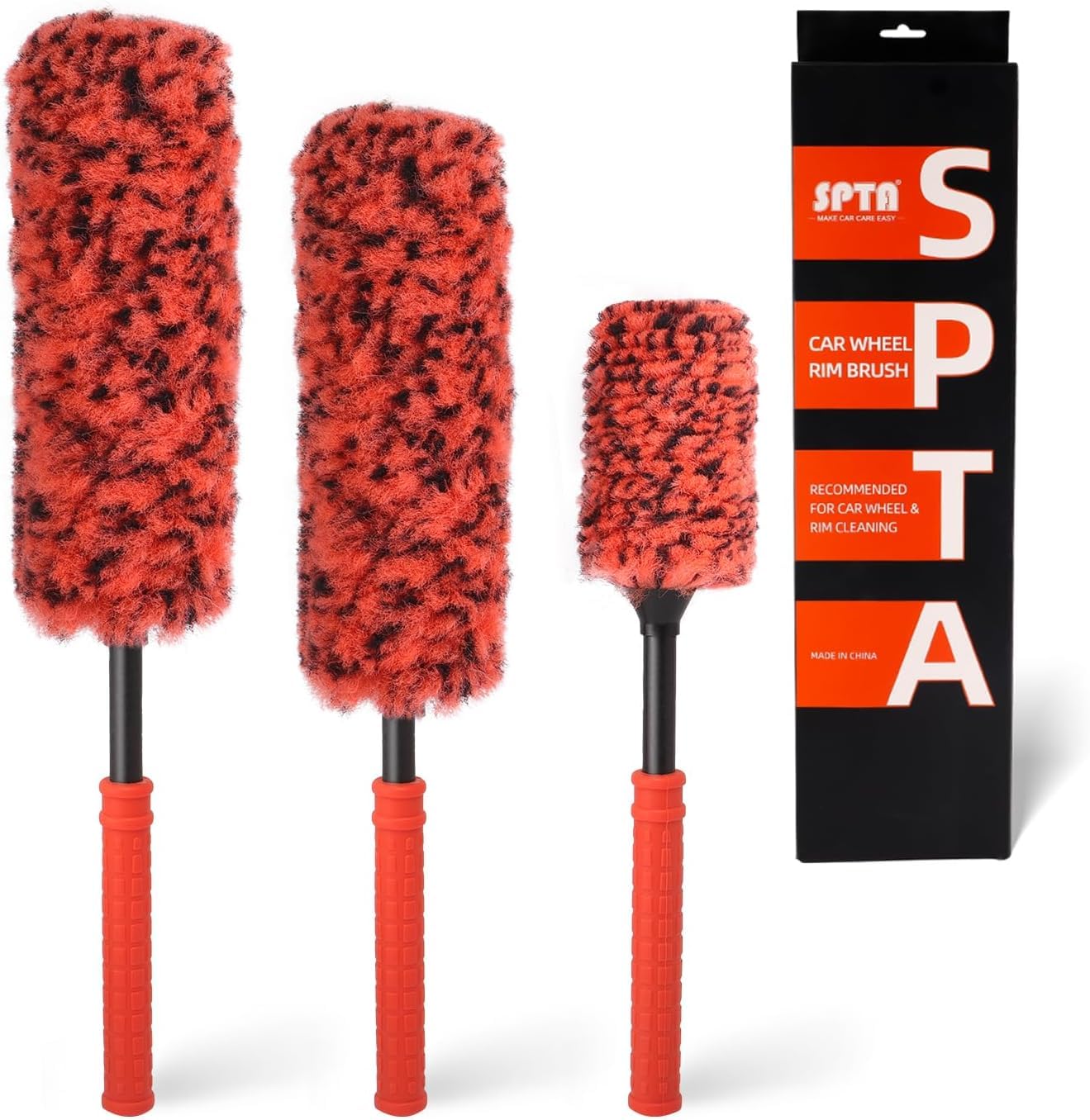 SPTA Brosse Jante Voiture, 3 Pièces Brosse de Nettoyage en Laine Synthétique pour Jante sans Partie Métallique, pour Le Nettoyage des Jantes en Acier et des Jantes en Alliage