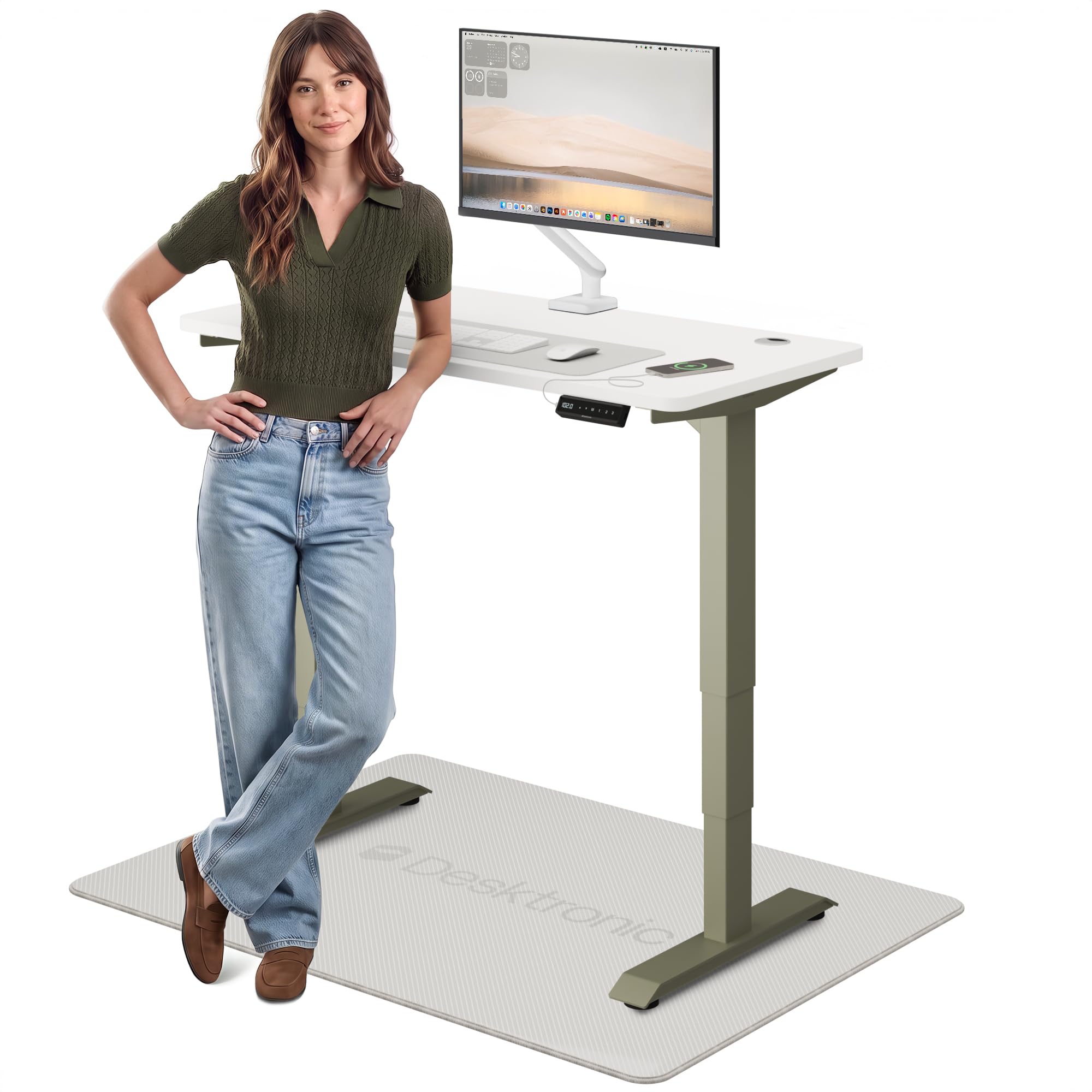 Desktronic Bureau Assis-Debout Électrique – Hauteur Réglable et Stabilisée – Commande Tactile avec Mémoires – Ports USB Intégrés – Tableau Assis-Debout 120x60cm