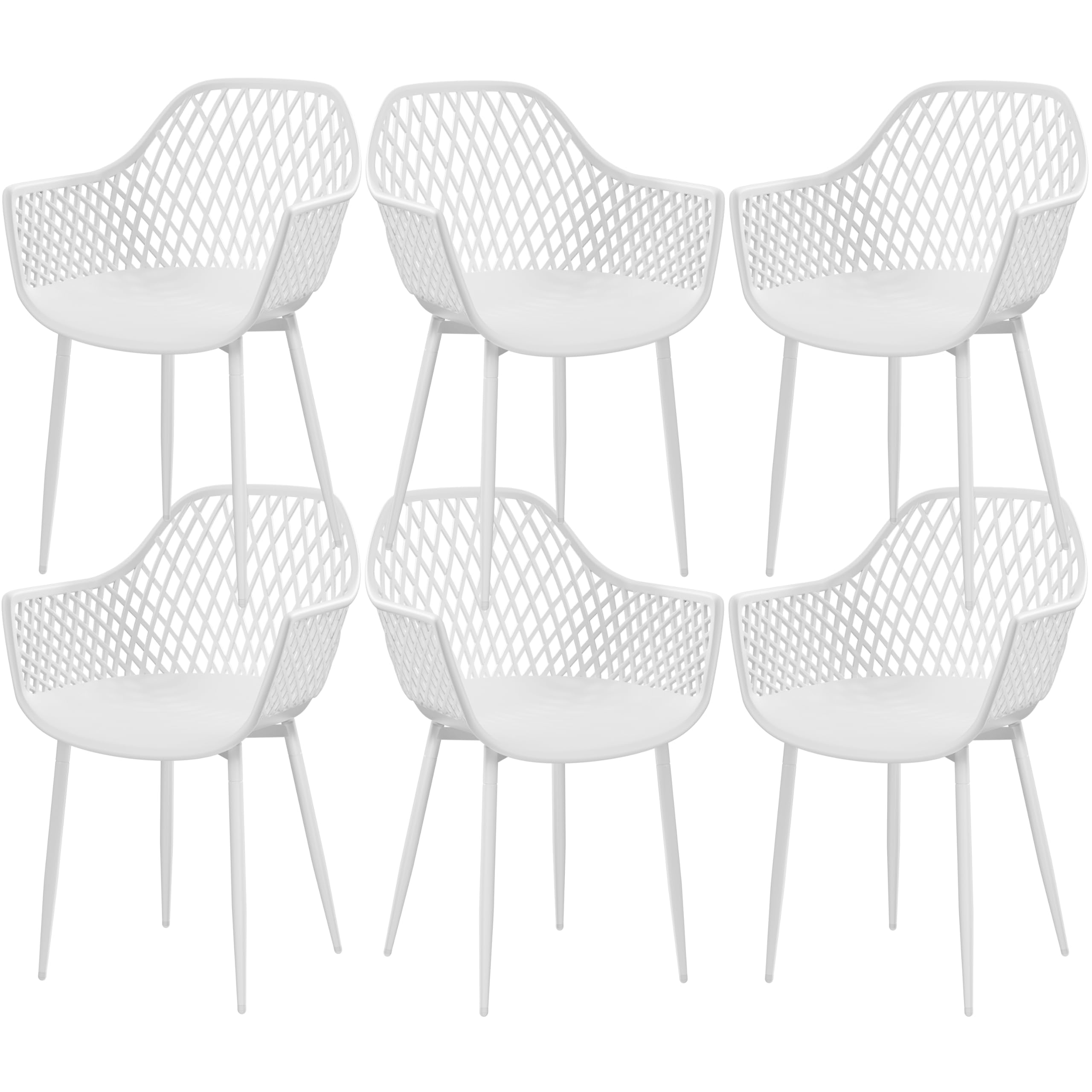 buybyroom Lot de 6 chaises de Jardin avec accoudoirs, Fauteuil Lounge - Chaises inclinables - Chaises de Jardin - Charge maximale : 120 kg - Blanc