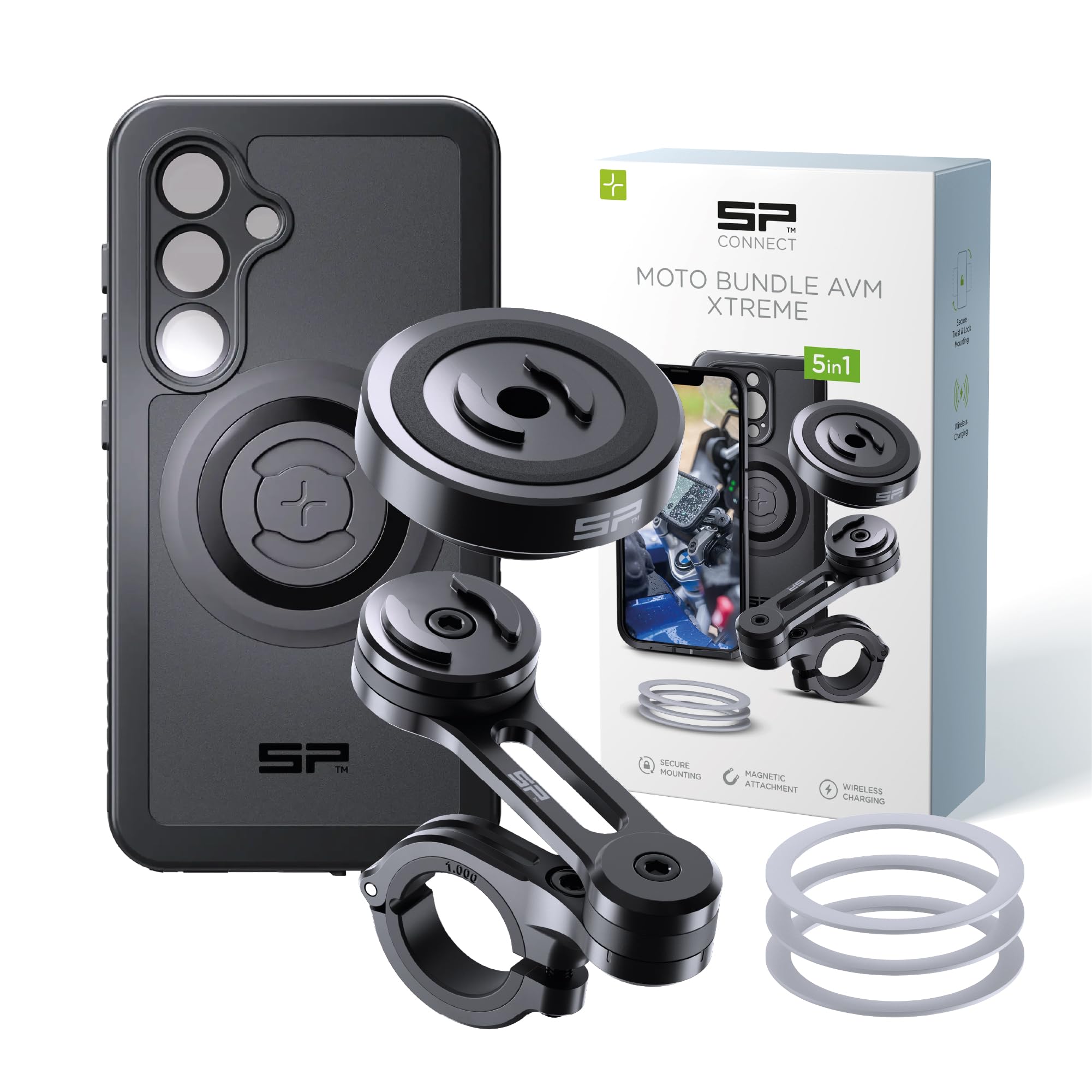 SP CONNECT Moto Bundle II AVM Xtreme | SPC+ | Support compatible avec Samsung S25 | Support de téléphone portable pour moto | Support de téléphone portable pour smartphone | Accessoire anti-vibrations