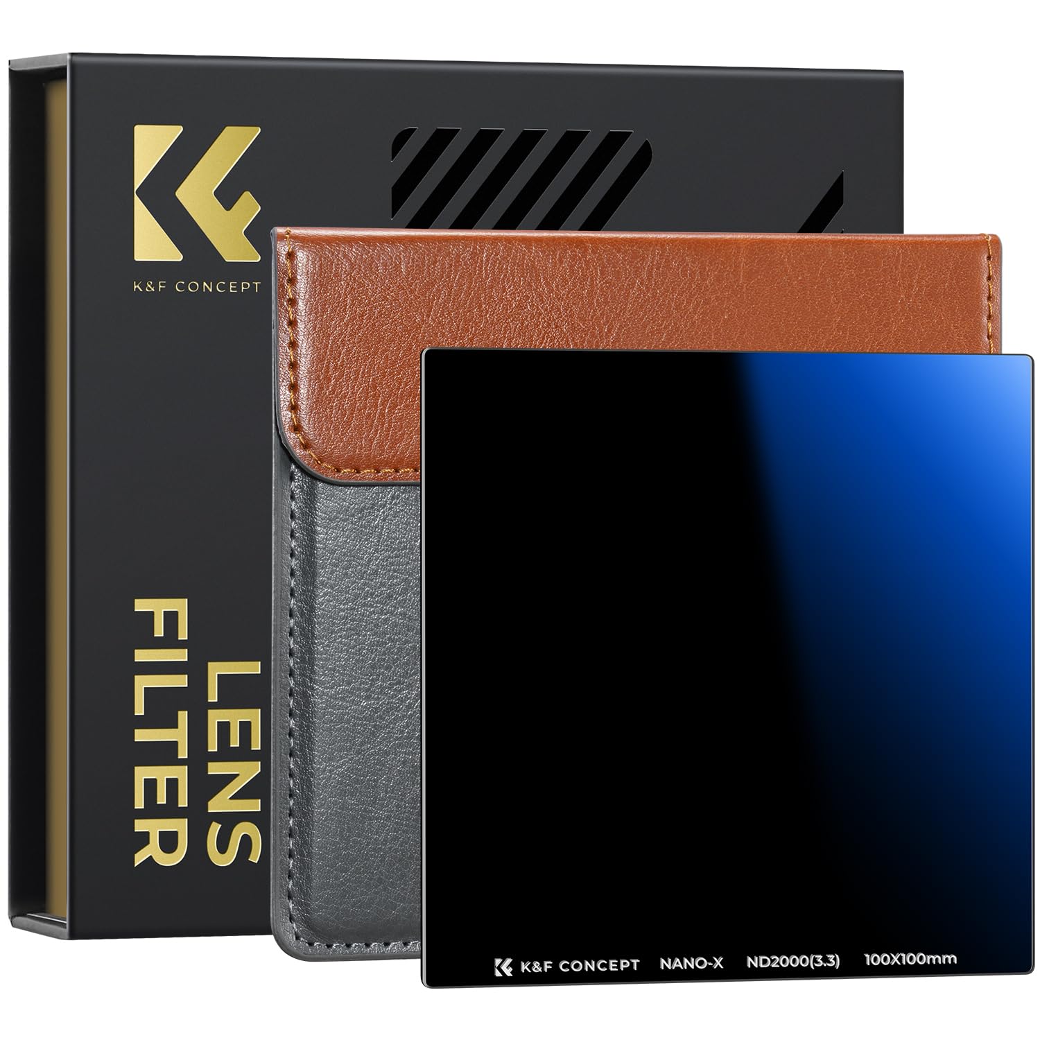 K&F CONCEPT Filtre ND Densité Neutre ND2000 3.3 11 f-Stops Carré 100X100mm | HD,Nano-revêtement de 28 Couches,Étanche,Verre optique,Résistant à l’huile et aux rayure,Cadre CNC Antidérapant,FH701