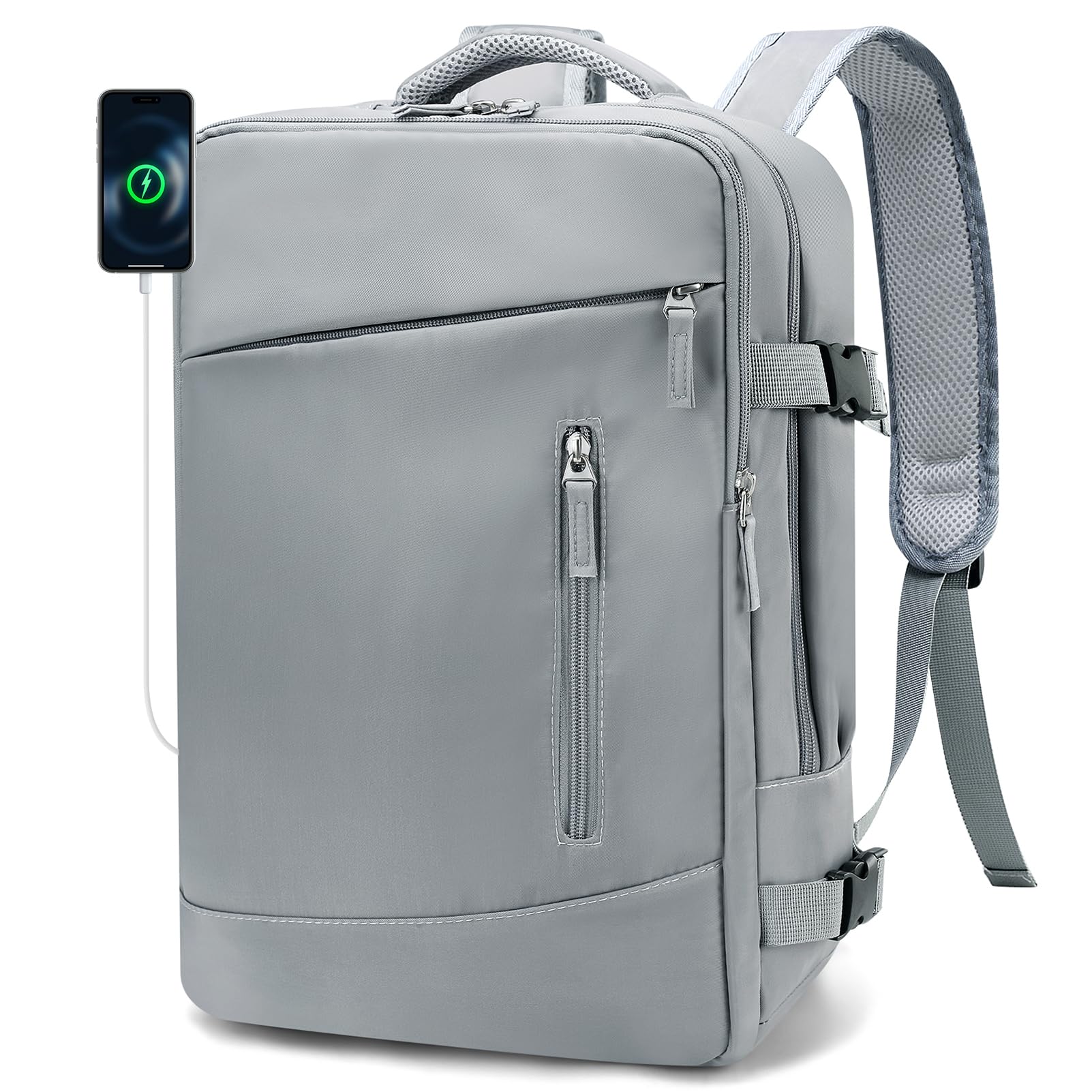 BAGZY Sac 40x30x15 Air France Anti-vol Bagage Cabine 30x40x15 cm KLM Transavia Imperméable Sacs a Dos Voyage Cabine Avion Sacs D'ordinateur 15.6 Pouces Port USB pour Sport Travail Homme Femme Gris