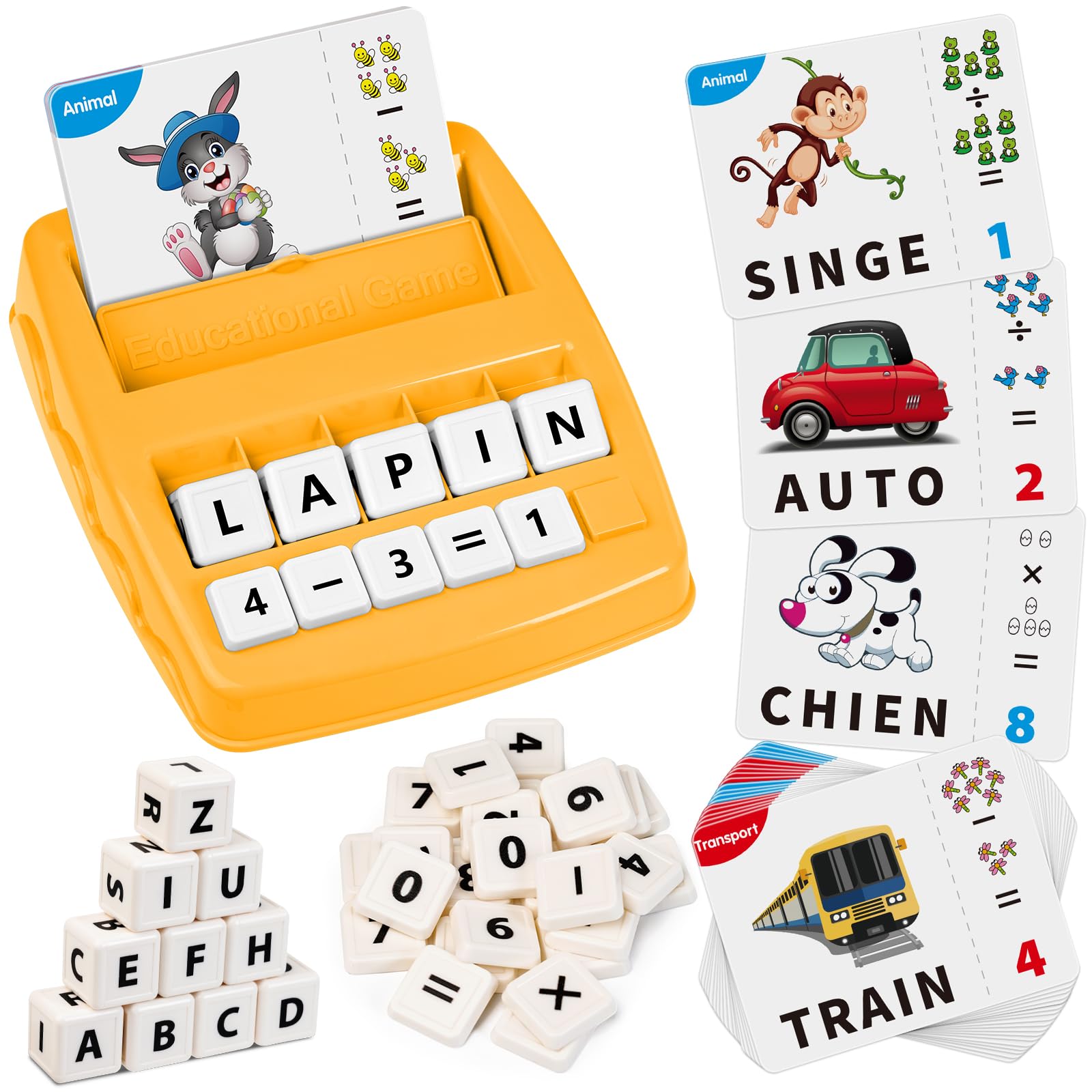 Joozmui Jeux Educatif 3 4 5 6 7 8 Ans, Cadeau Fille Garcon 3-8 Ans Jouet Enfant 3-6 Ans Garçon Apprendre a Lire Jeux de Societe - Française Lettre Scrabble