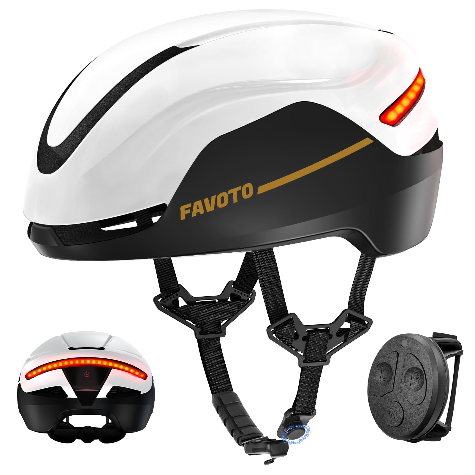 Favoto Casque Vélo Route & E-Bike avec Clignotants, Adulte | Certifié NTA 8776, boucle magnétique, In-Mould & feu arrière. Idéal pour le vélotaf et le vélo électrique