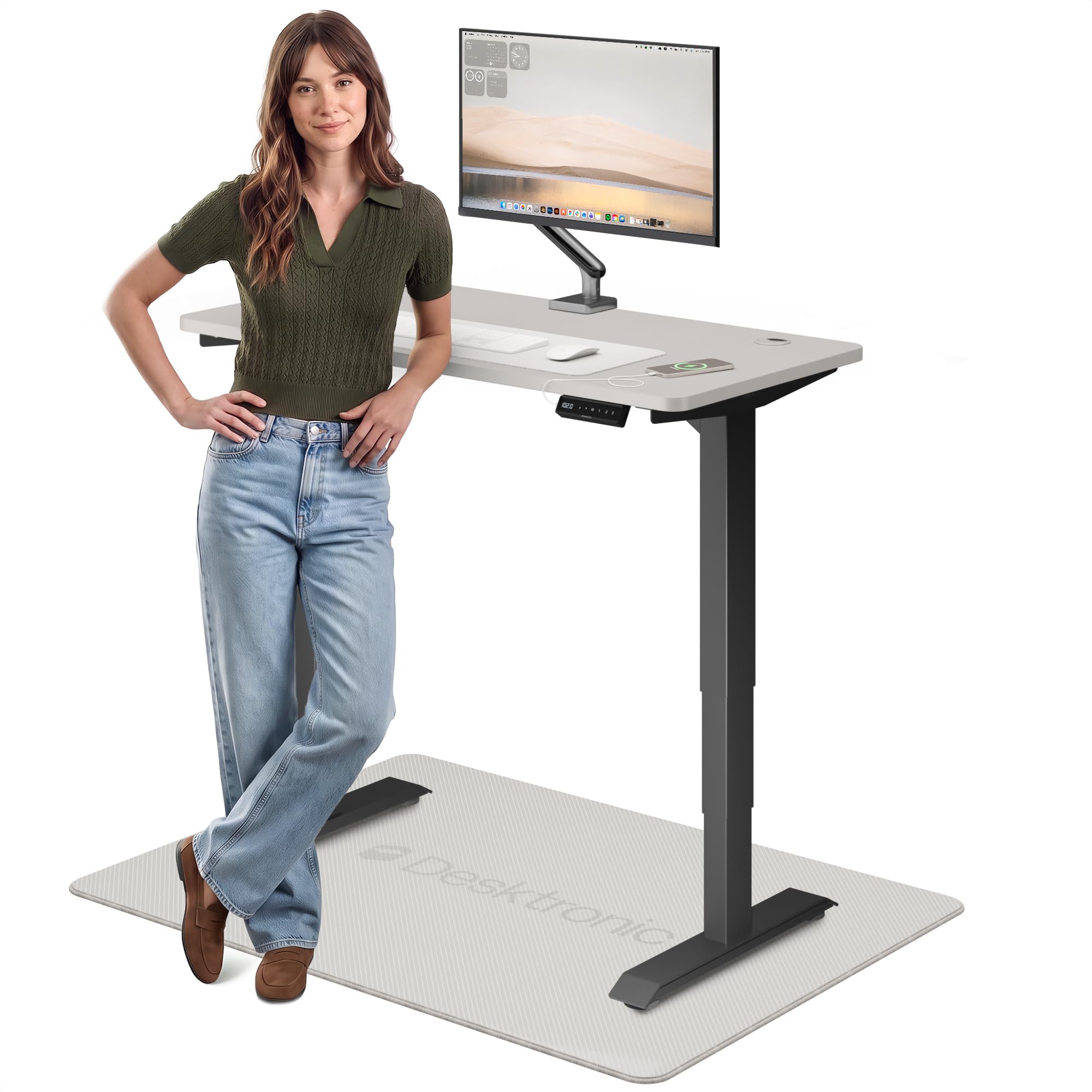 Desktronic Bureau Assis Debout Électrique 120x60 cm – Double Moteur Silencieux, Stabilité Renforcée, Réglable en Hauteur, Mémoire, USB-C HomePro