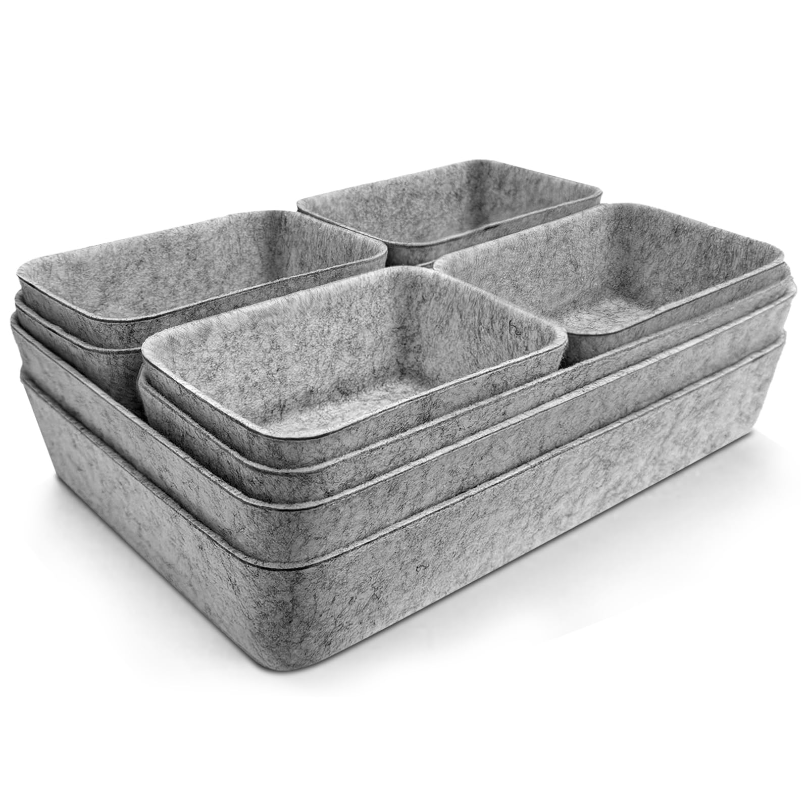 Captainfive 8 Pièces Organisateur Tiroir bureau, Rangement Tiroir en Feutre | Organisateur de Tiroir, Rangement Maquillage, Salle de Bain, Bureau, Coiffeuse et Commode (Gris Clair)
