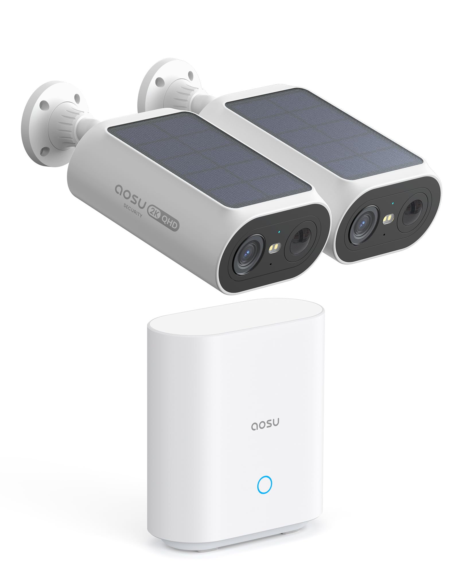 aosu 2K Camera Surveillance WiFi Exterieure sans Fil Solaire, 166° PIR, 32G | 2 Cam, aosuBase, Abonnement non Requis, 2-Way Audio, IA, Vision Nocturne Couleur, 1P66, 6X Zoom, pour le Portail & l’Entrée