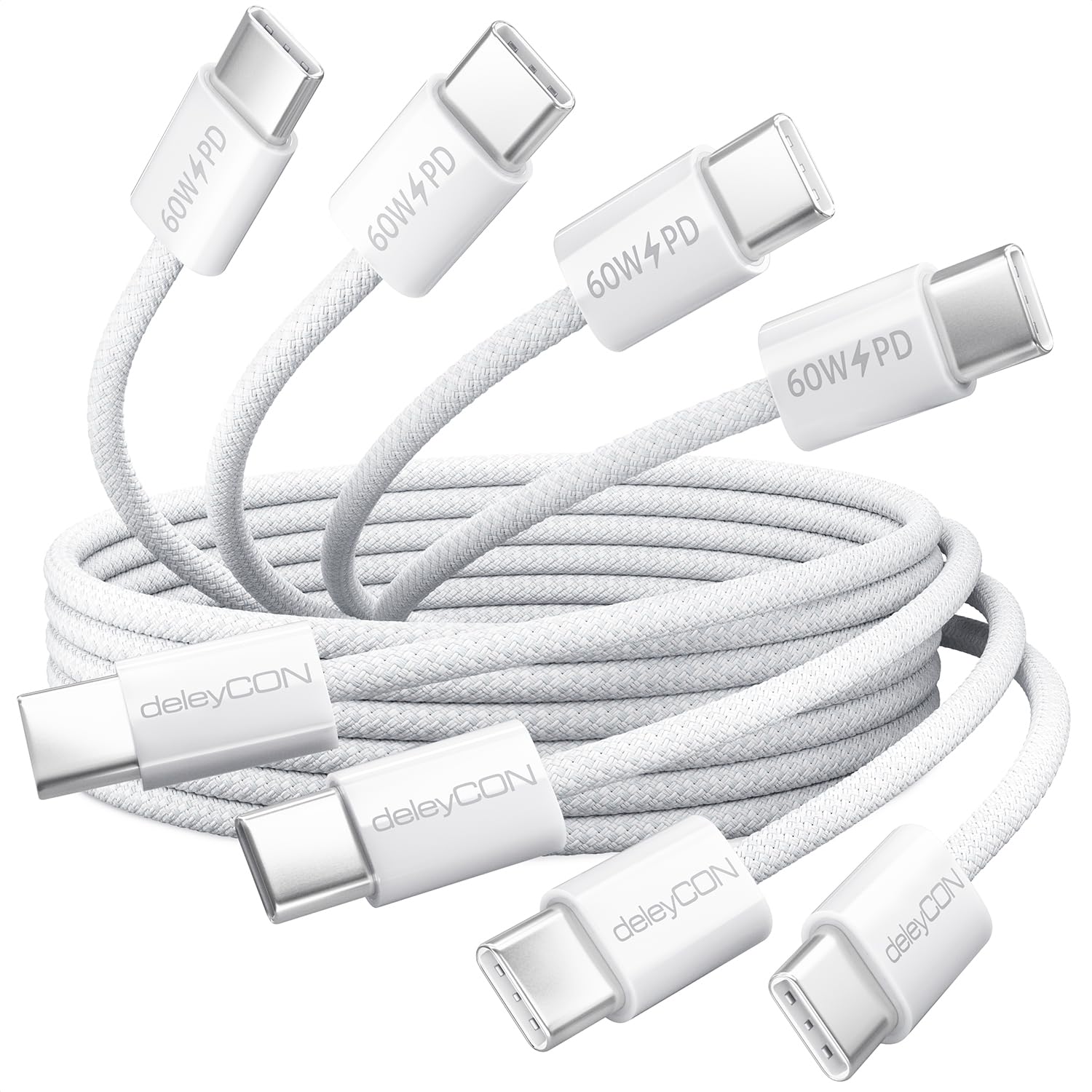 deleyCON 60W USB C Câble set [4er Pack, 2x 0,5M + 2x 2M] PD 3.0 USB-C vers C Charge Rapide pour iPhone 17 16 Pro Max Air Galaxy S26 S25 A56 A17 A26 iPad MacBook Xiaomi Switch PS5